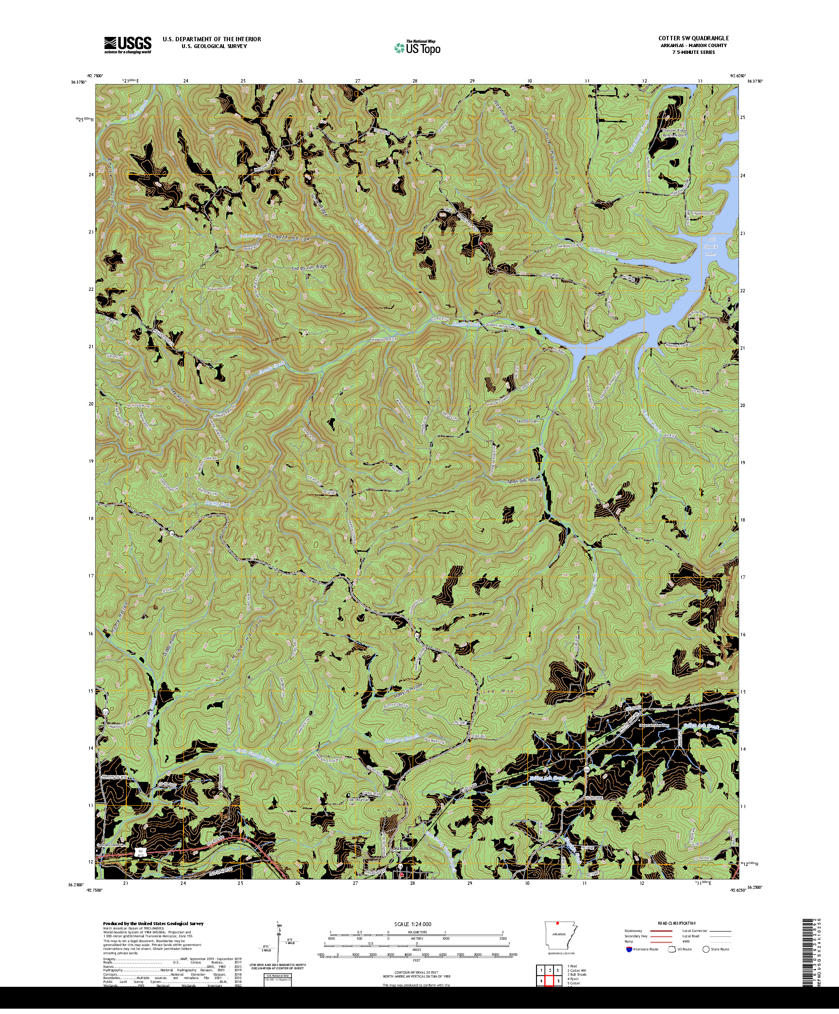 US TOPO 7.5-MINUTE MAP FOR COTTER SW, AR