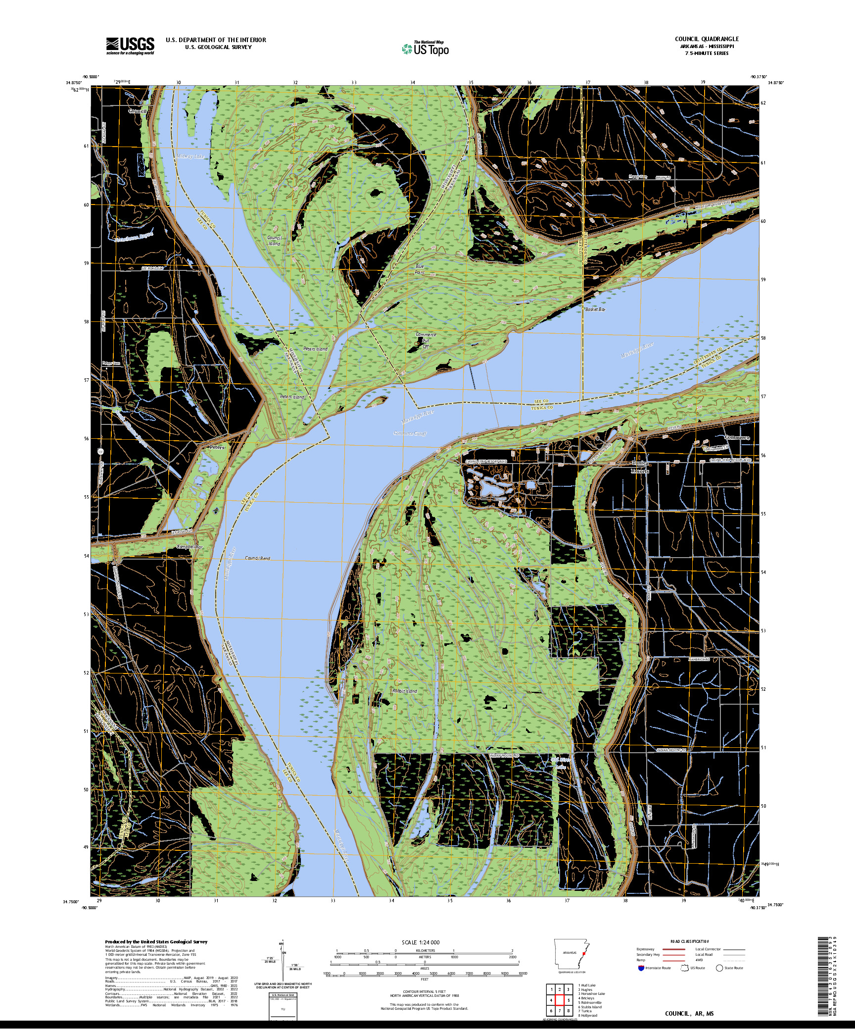 US TOPO 7.5-MINUTE MAP FOR COUNCIL, AR,MS