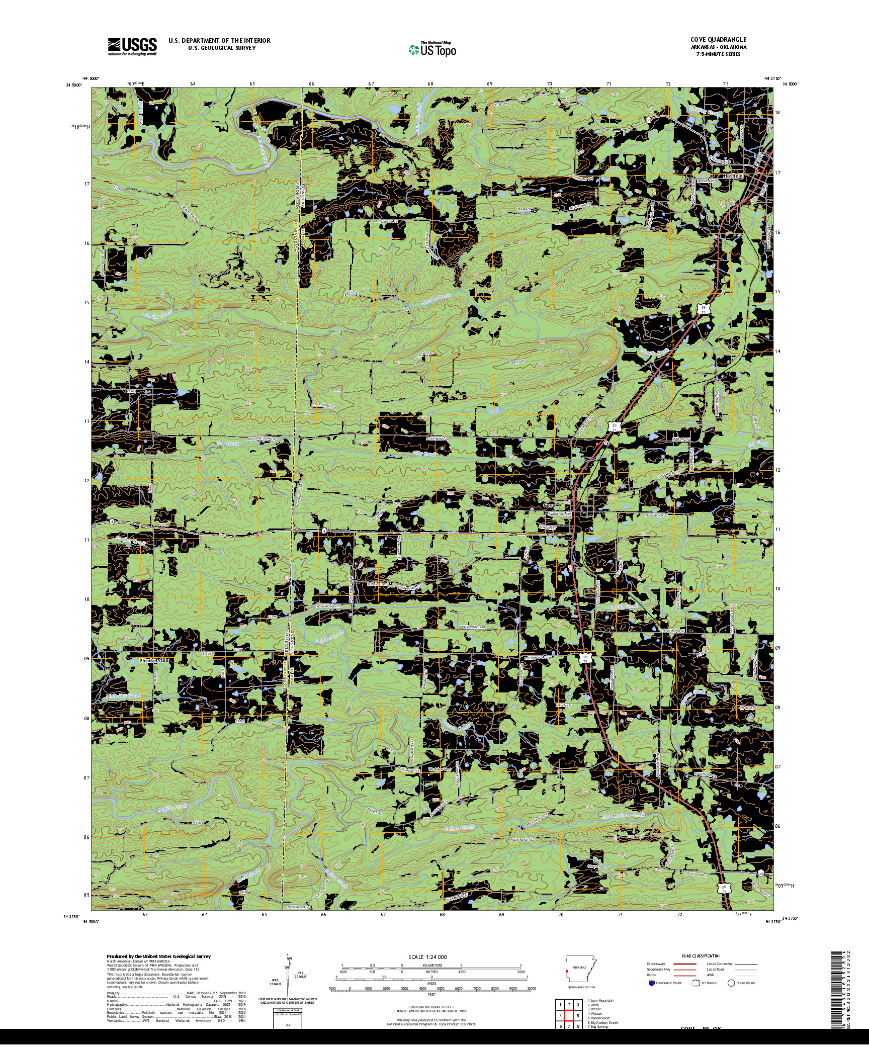 US TOPO 7.5-MINUTE MAP FOR COVE, AR,OK