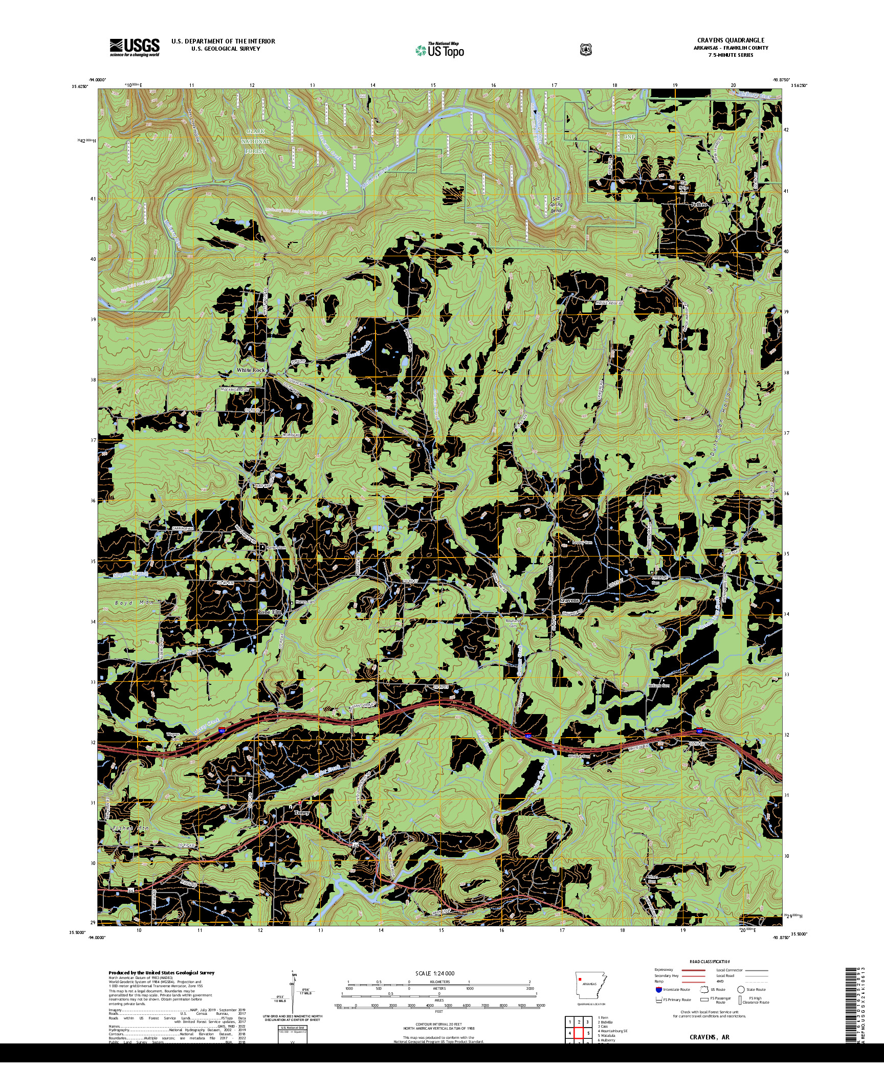 US TOPO 7.5-MINUTE MAP FOR CRAVENS, AR