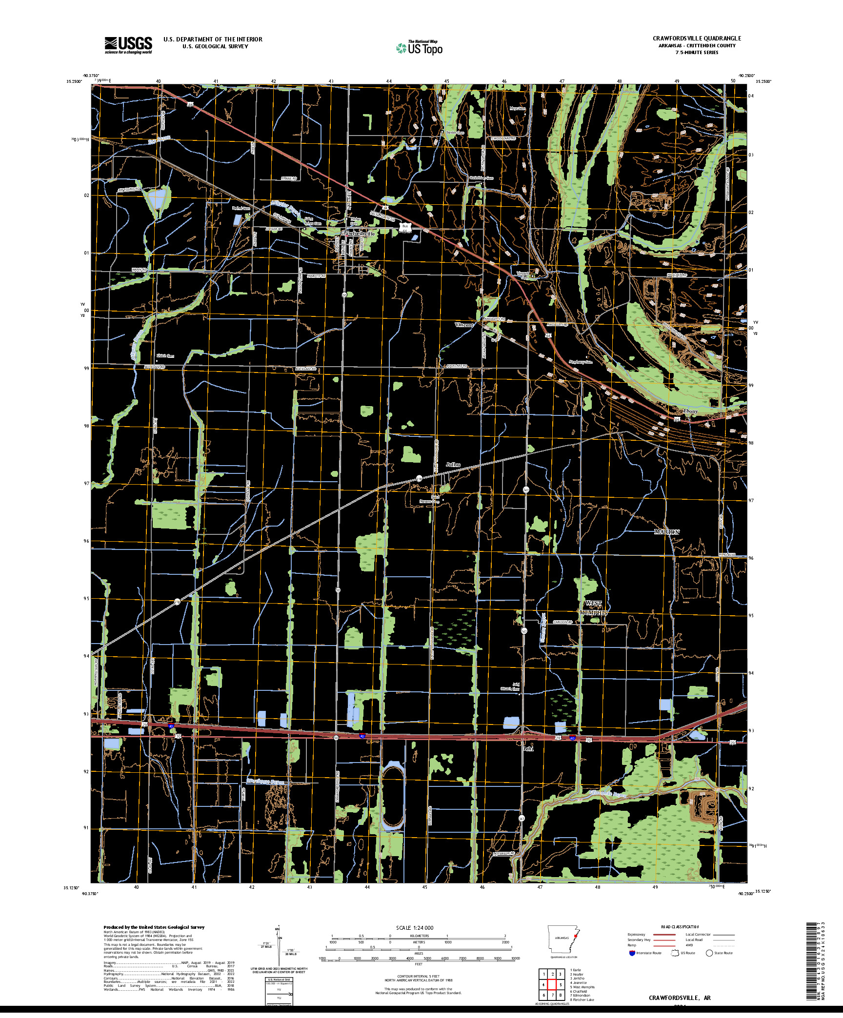 US TOPO 7.5-MINUTE MAP FOR CRAWFORDSVILLE, AR