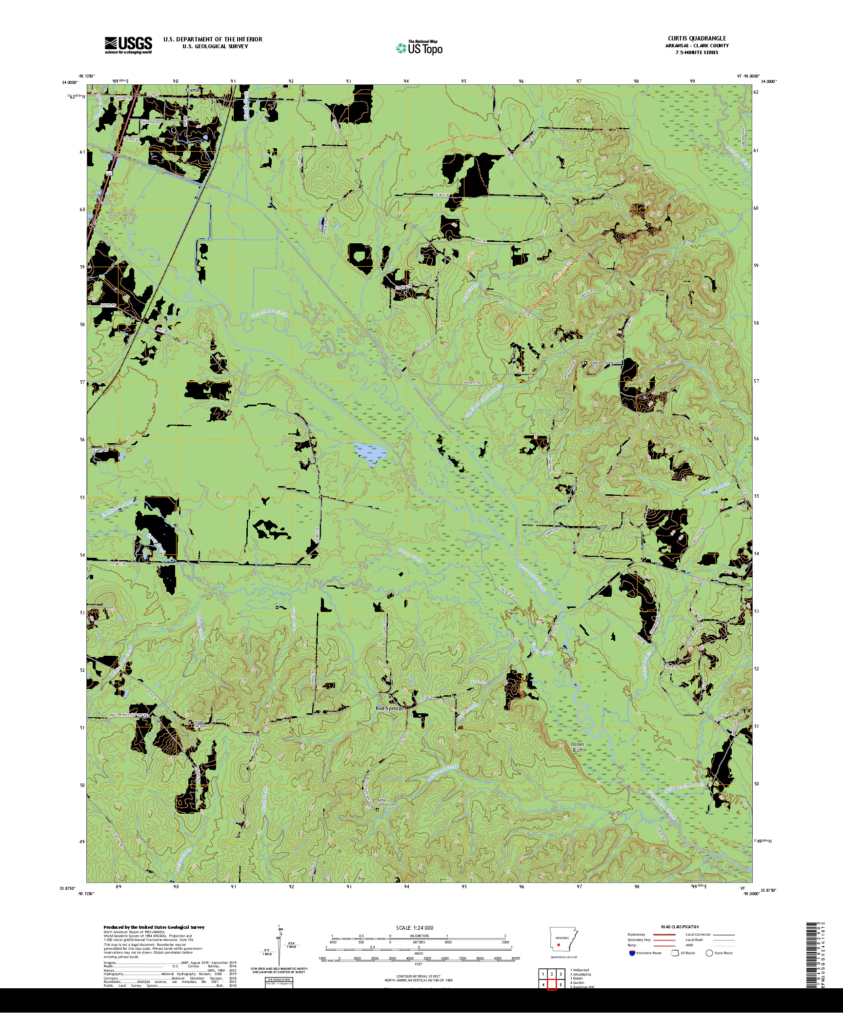 US TOPO 7.5-MINUTE MAP FOR CURTIS, AR