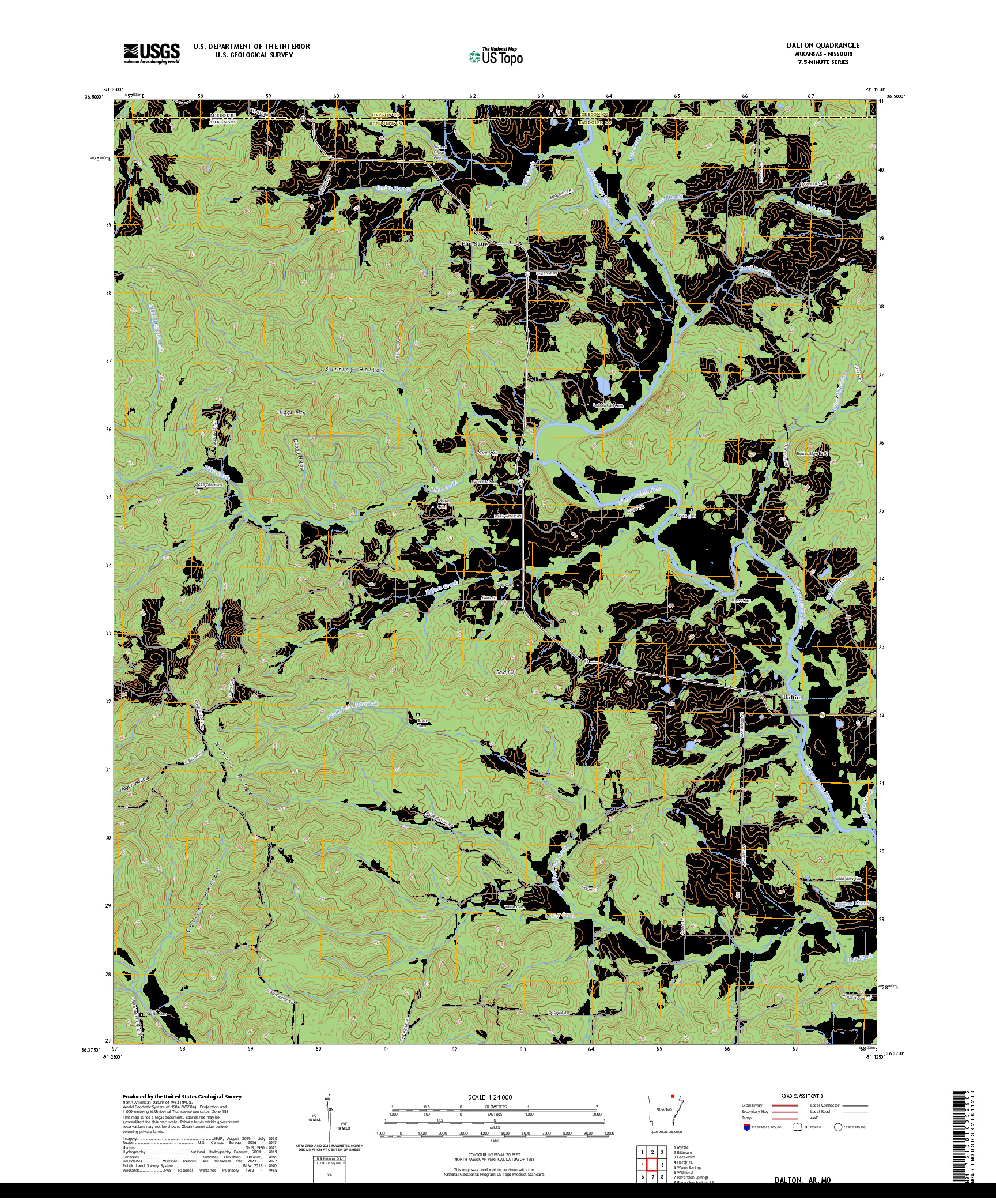 US TOPO 7.5-MINUTE MAP FOR DALTON, AR,MO