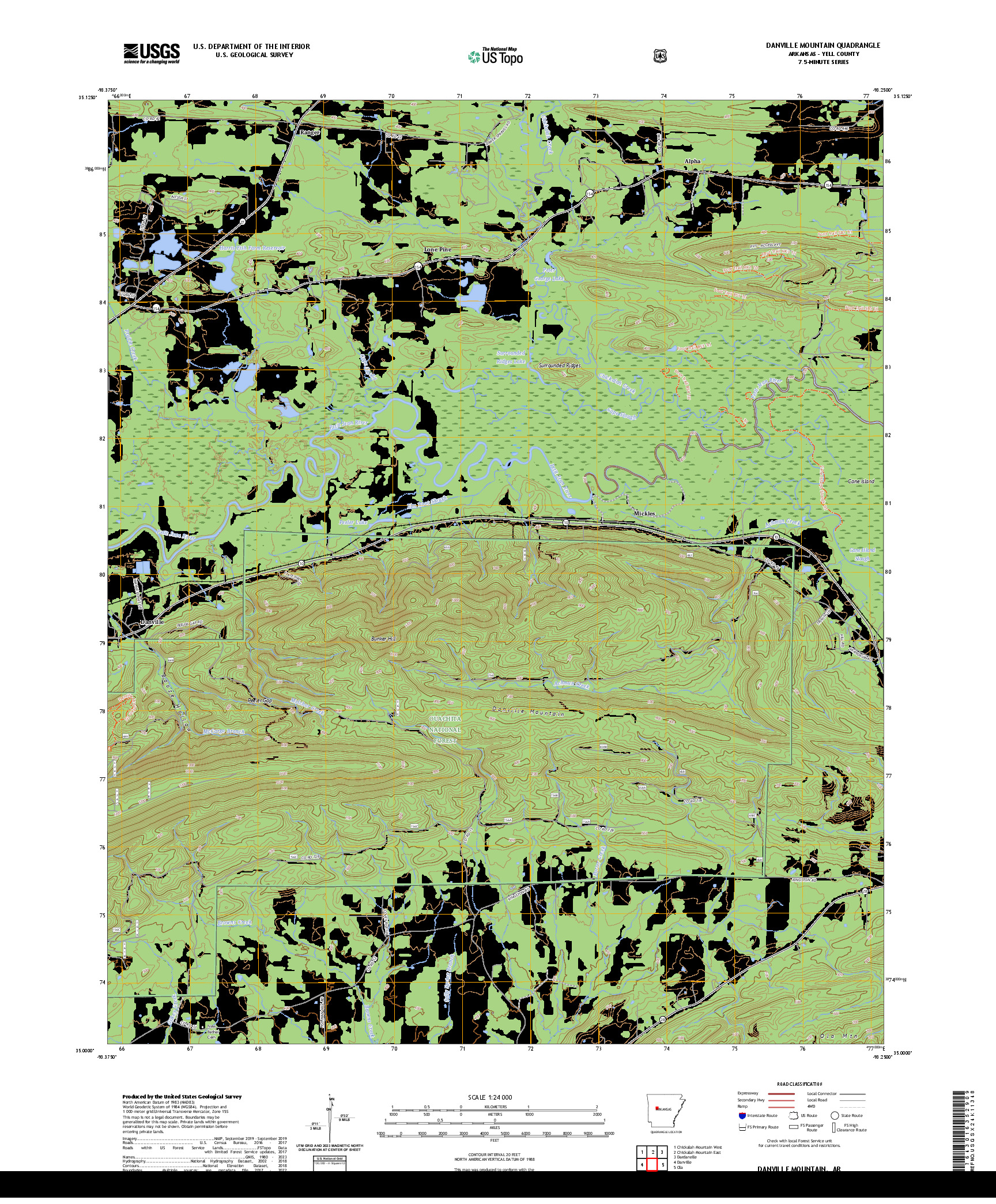US TOPO 7.5-MINUTE MAP FOR DANVILLE MOUNTAIN, AR