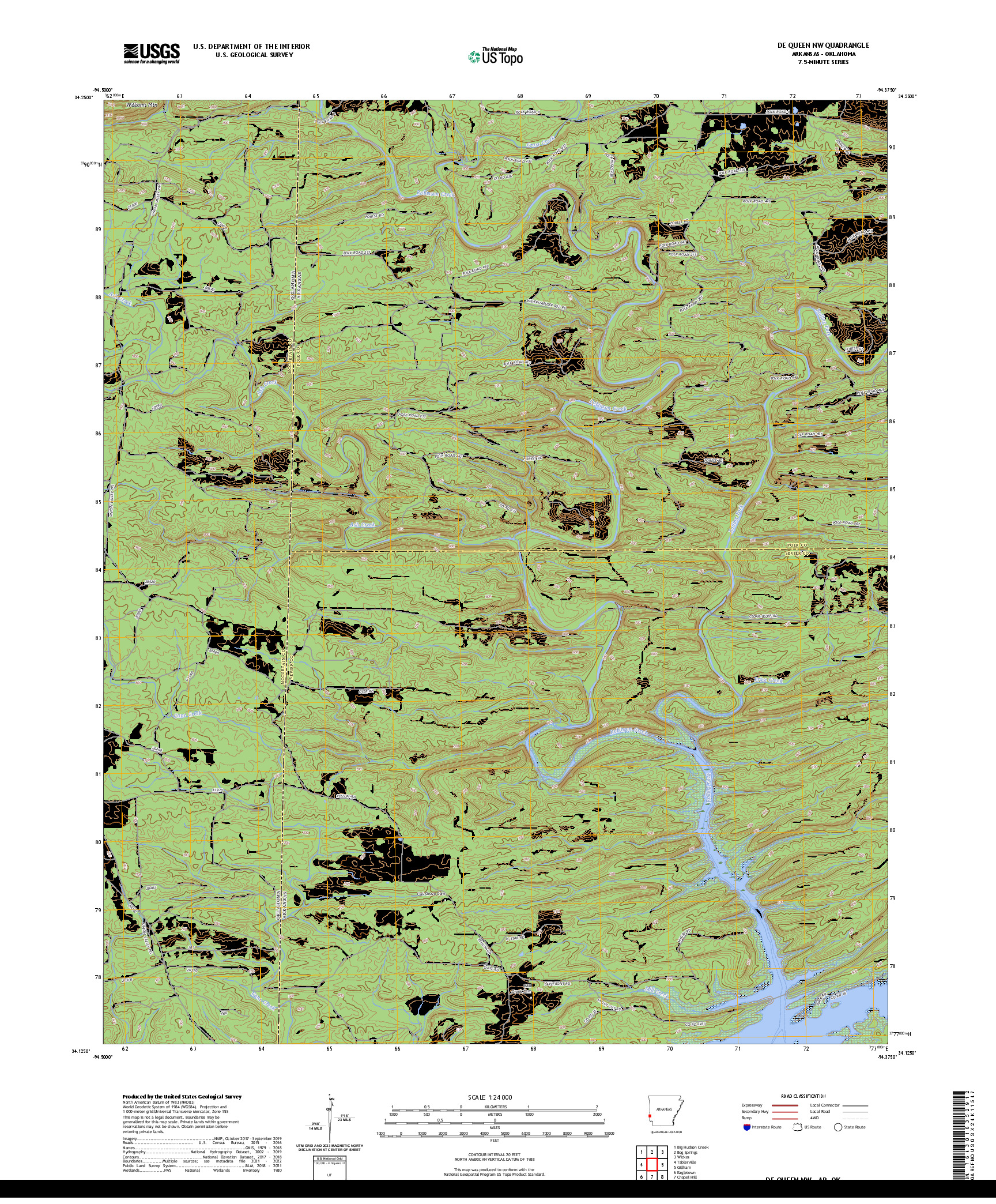 US TOPO 7.5-MINUTE MAP FOR DE QUEEN NW, AR,OK