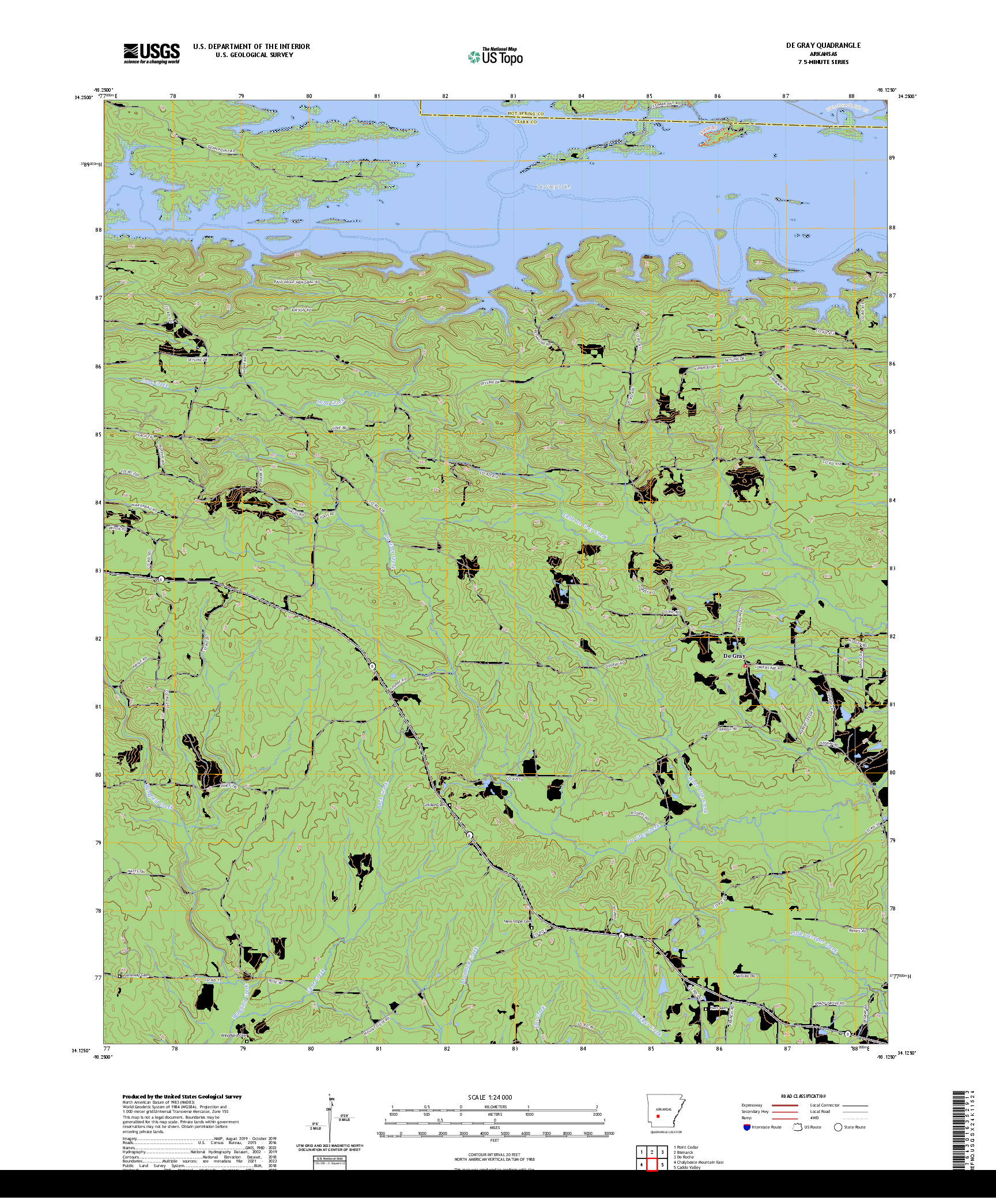 US TOPO 7.5-MINUTE MAP FOR DE GRAY, AR