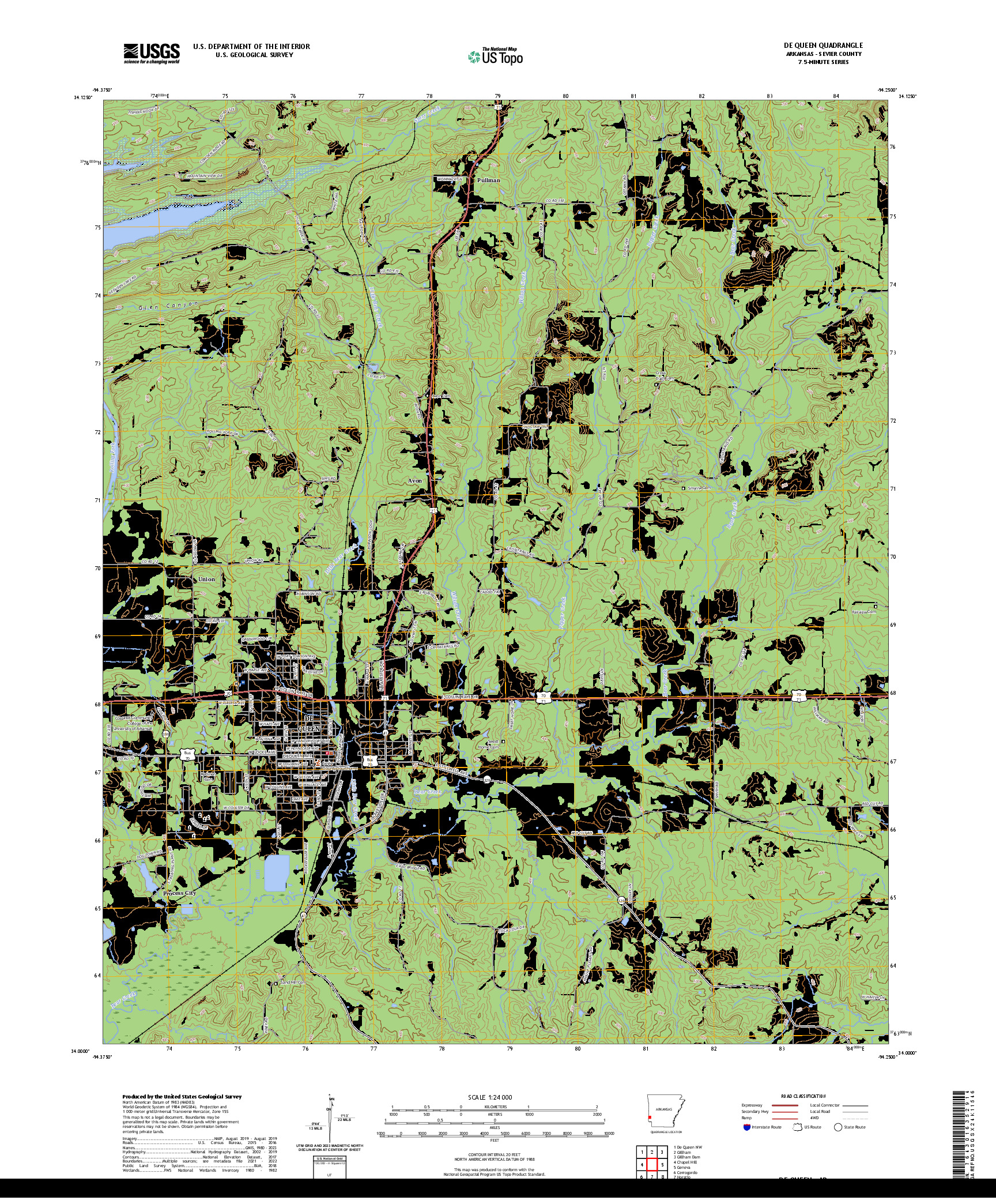 US TOPO 7.5-MINUTE MAP FOR DE QUEEN, AR