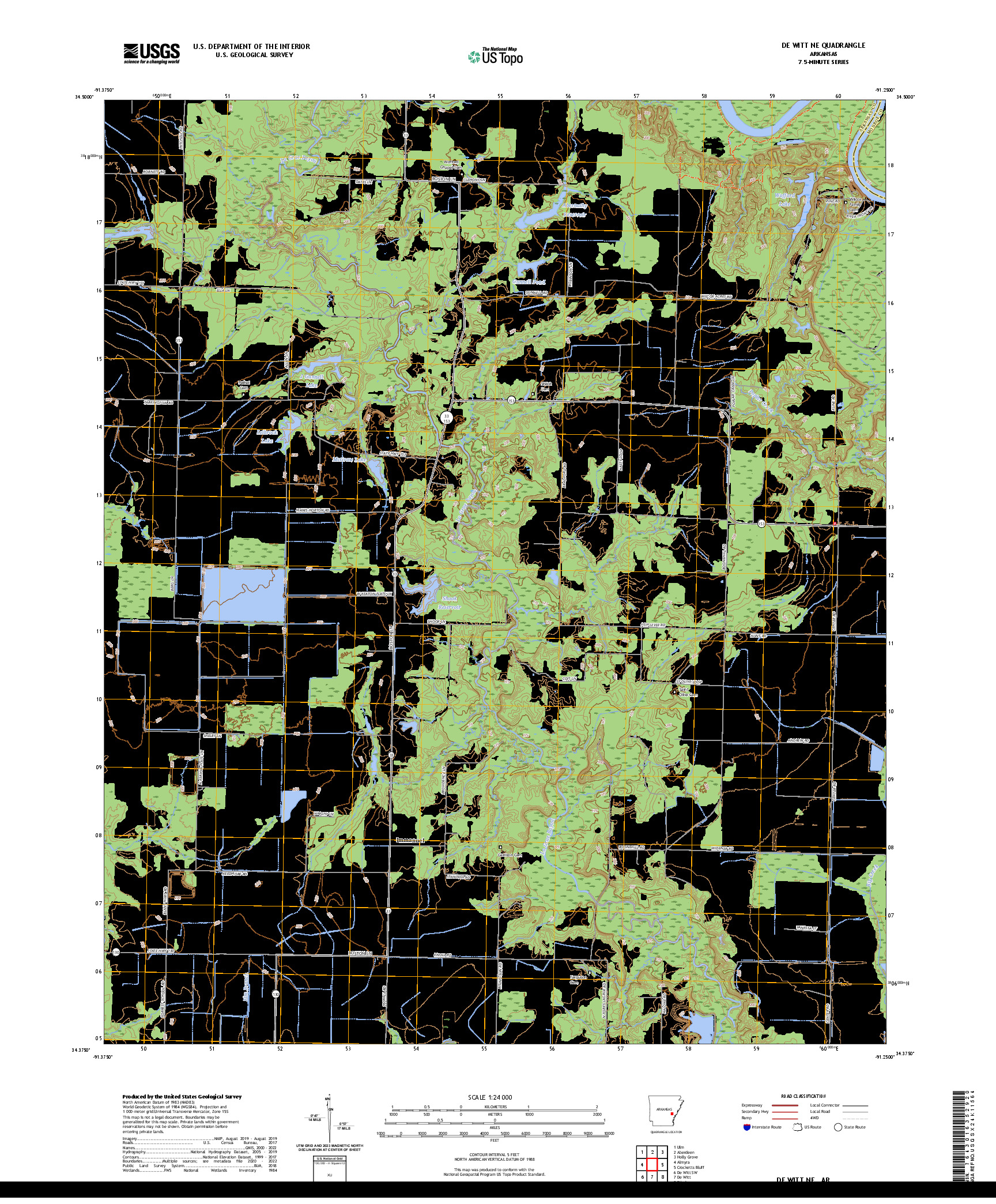 US TOPO 7.5-MINUTE MAP FOR DE WITT NE, AR