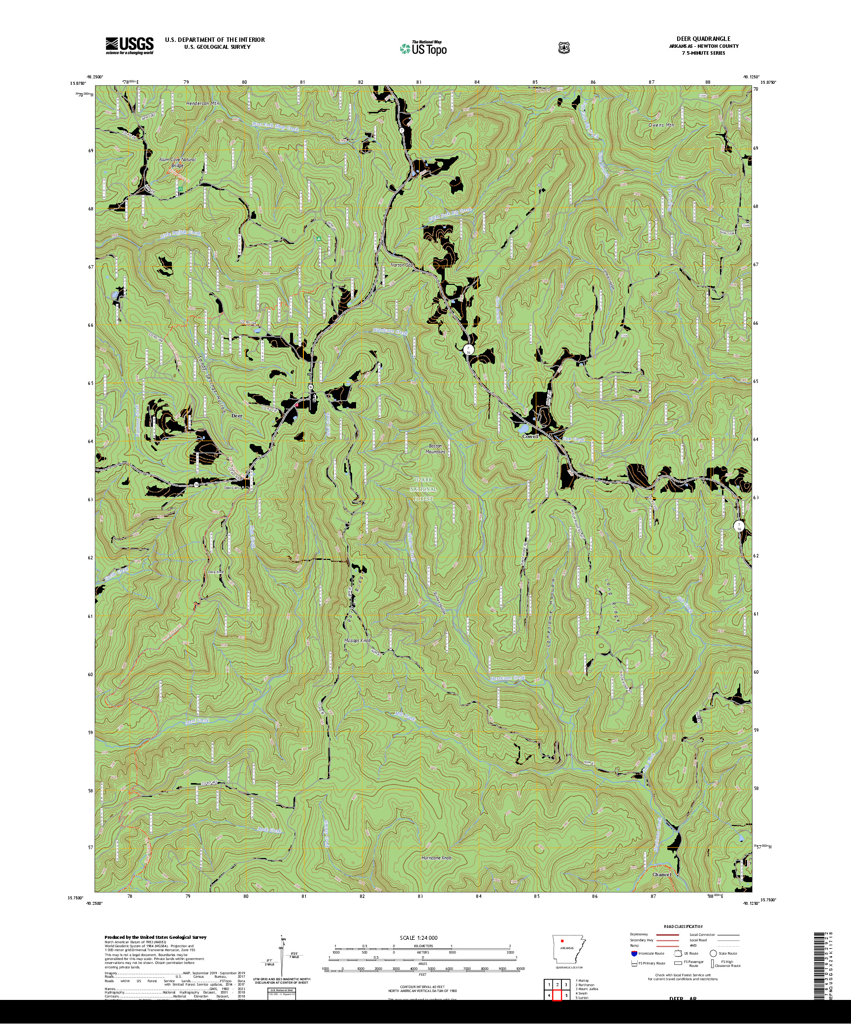US TOPO 7.5-MINUTE MAP FOR DEER, AR