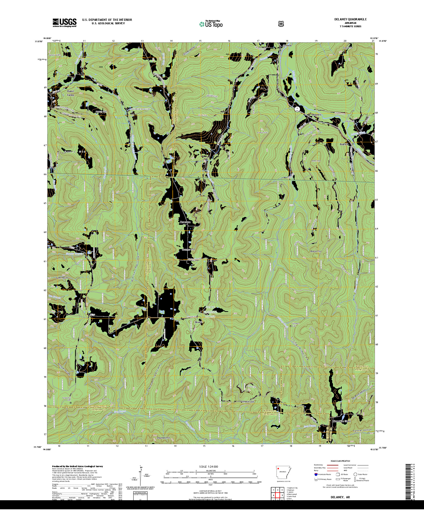 US TOPO 7.5-MINUTE MAP FOR DELANEY, AR