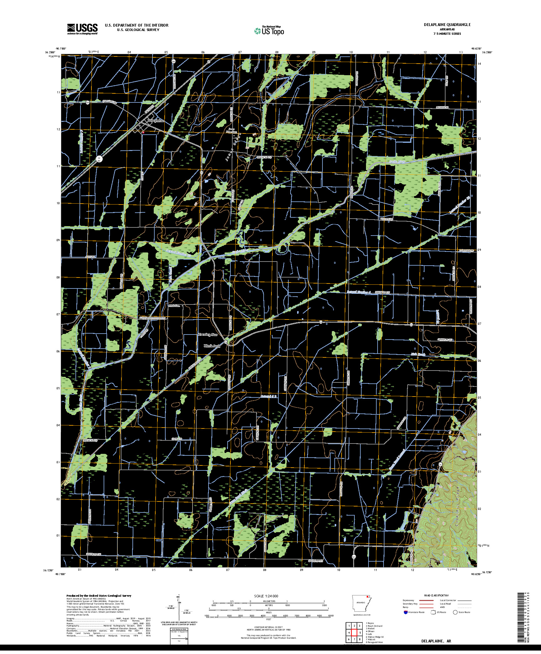 US TOPO 7.5-MINUTE MAP FOR DELAPLAINE, AR