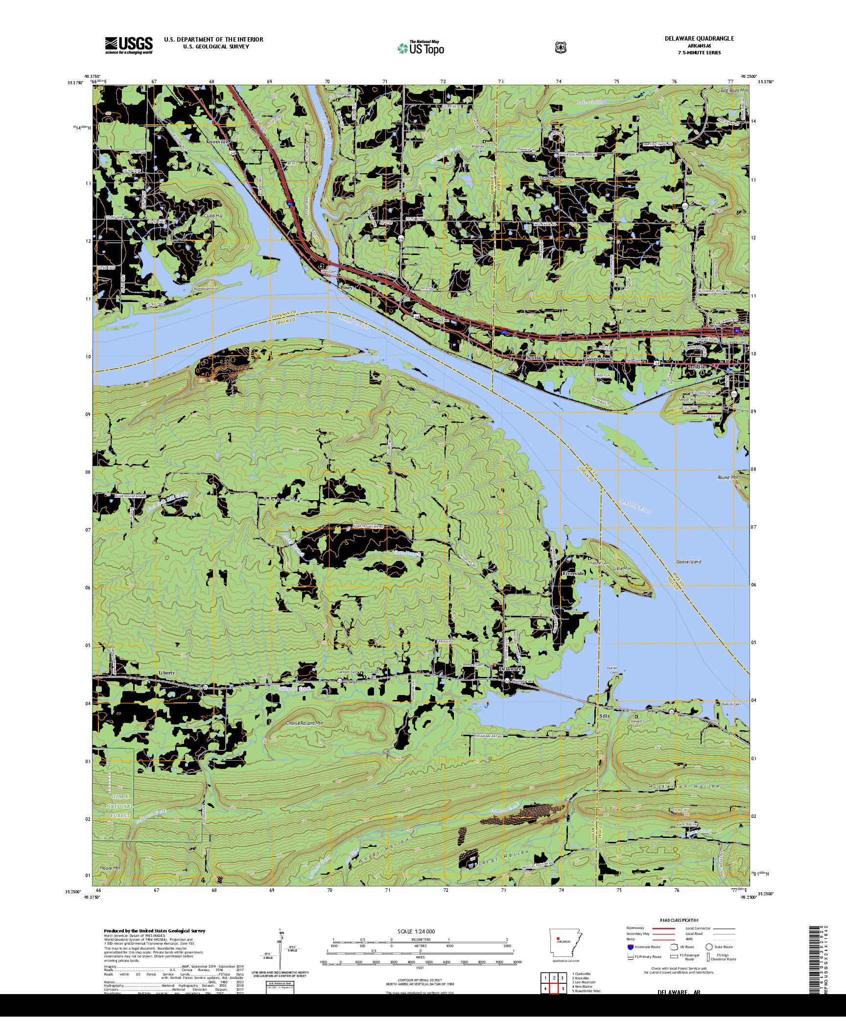 US TOPO 7.5-MINUTE MAP FOR DELAWARE, AR