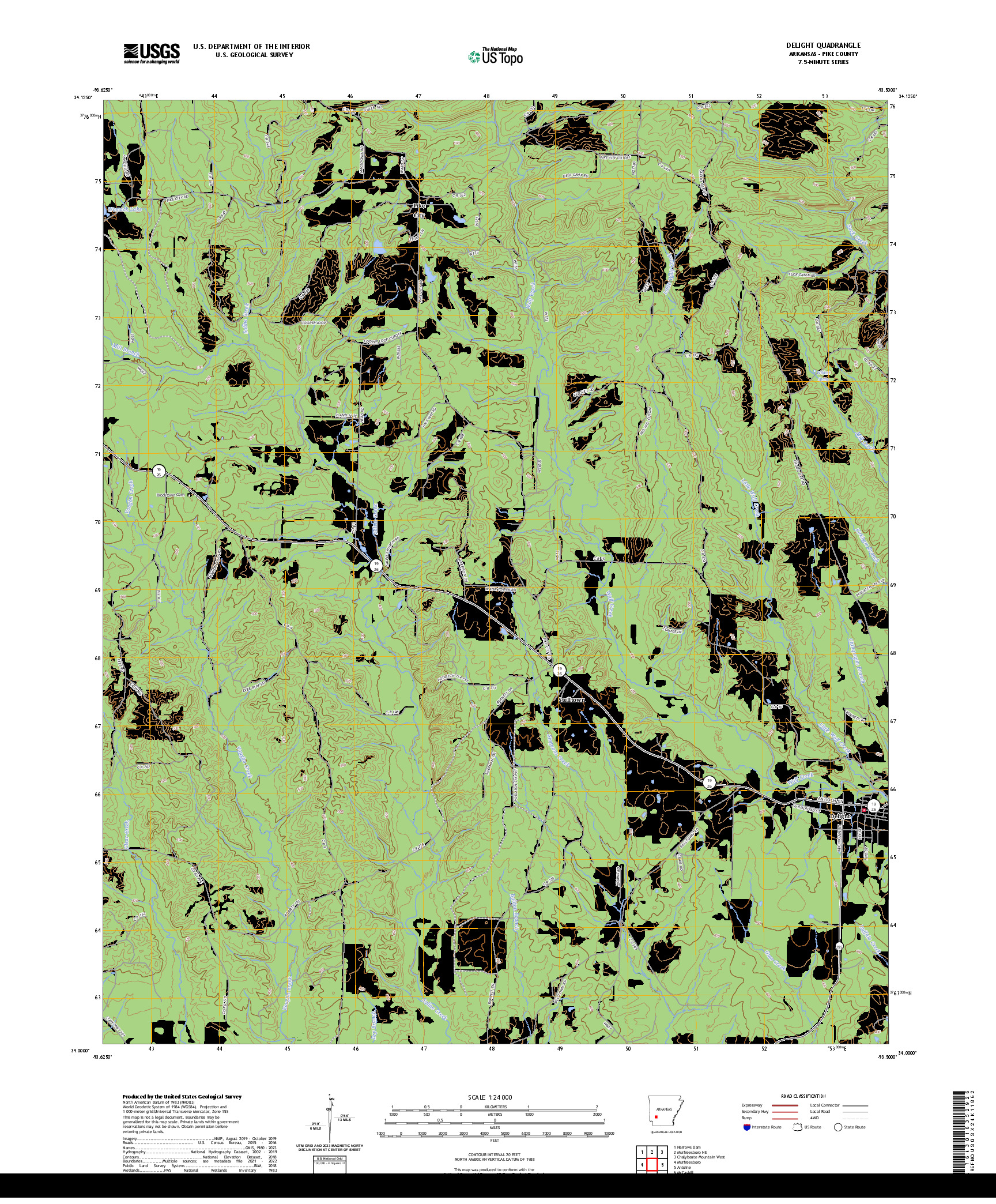 US TOPO 7.5-MINUTE MAP FOR DELIGHT, AR