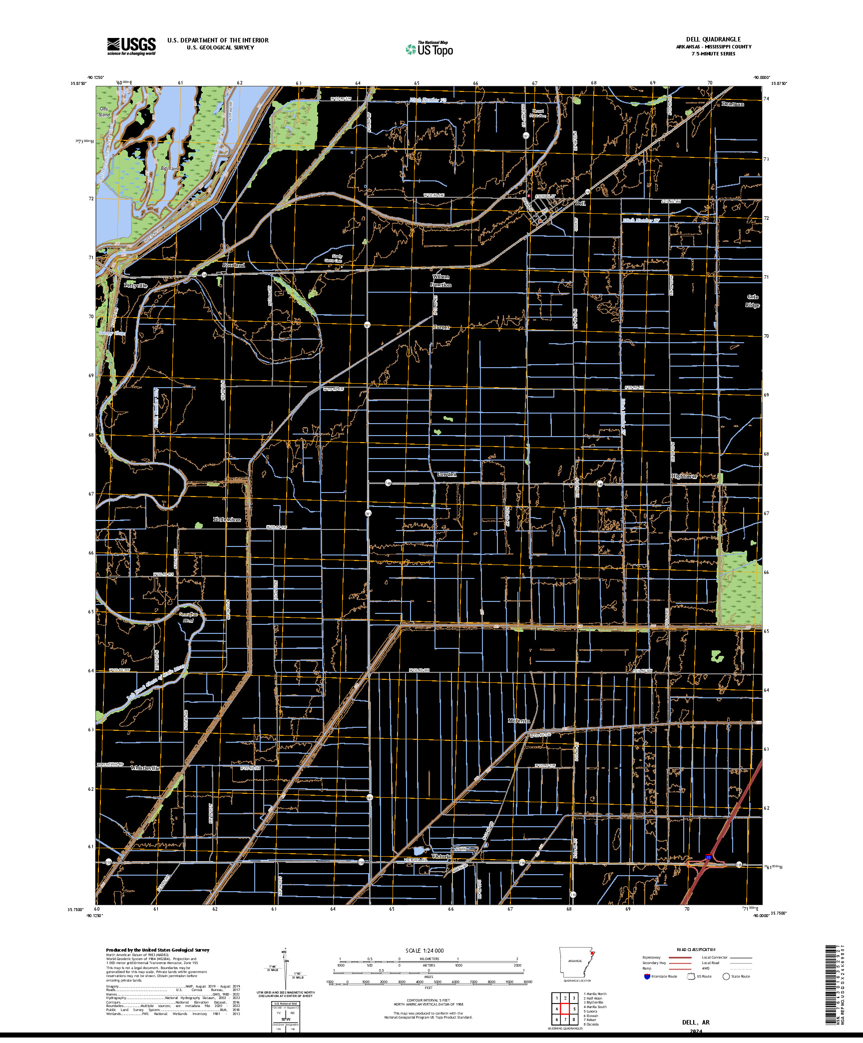 US TOPO 7.5-MINUTE MAP FOR DELL, AR