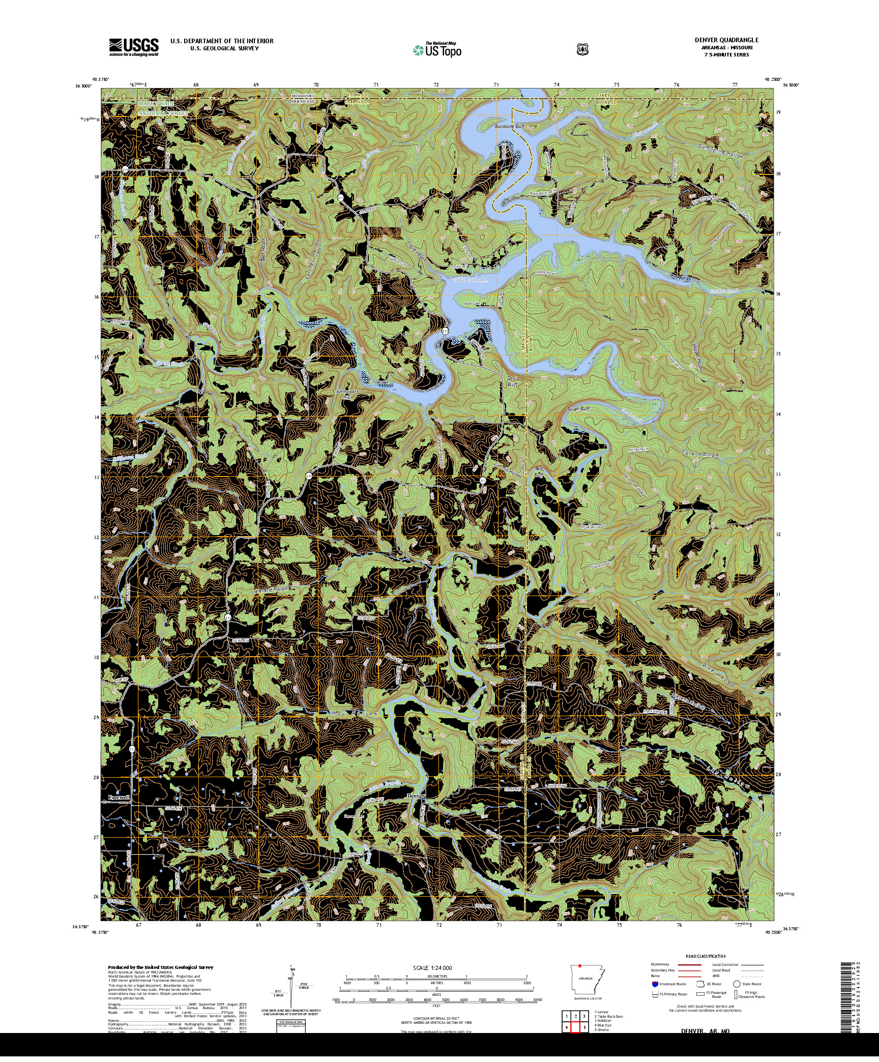 US TOPO 7.5-MINUTE MAP FOR DENVER, AR,MO