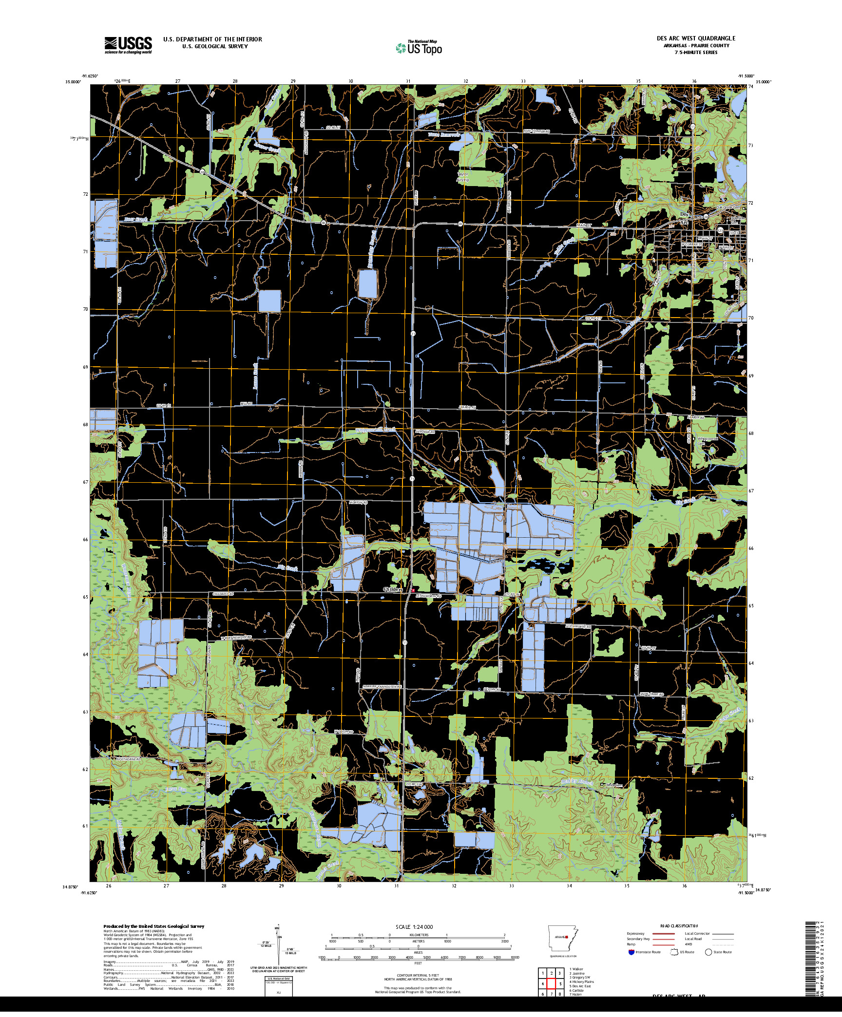 US TOPO 7.5-MINUTE MAP FOR DES ARC WEST, AR