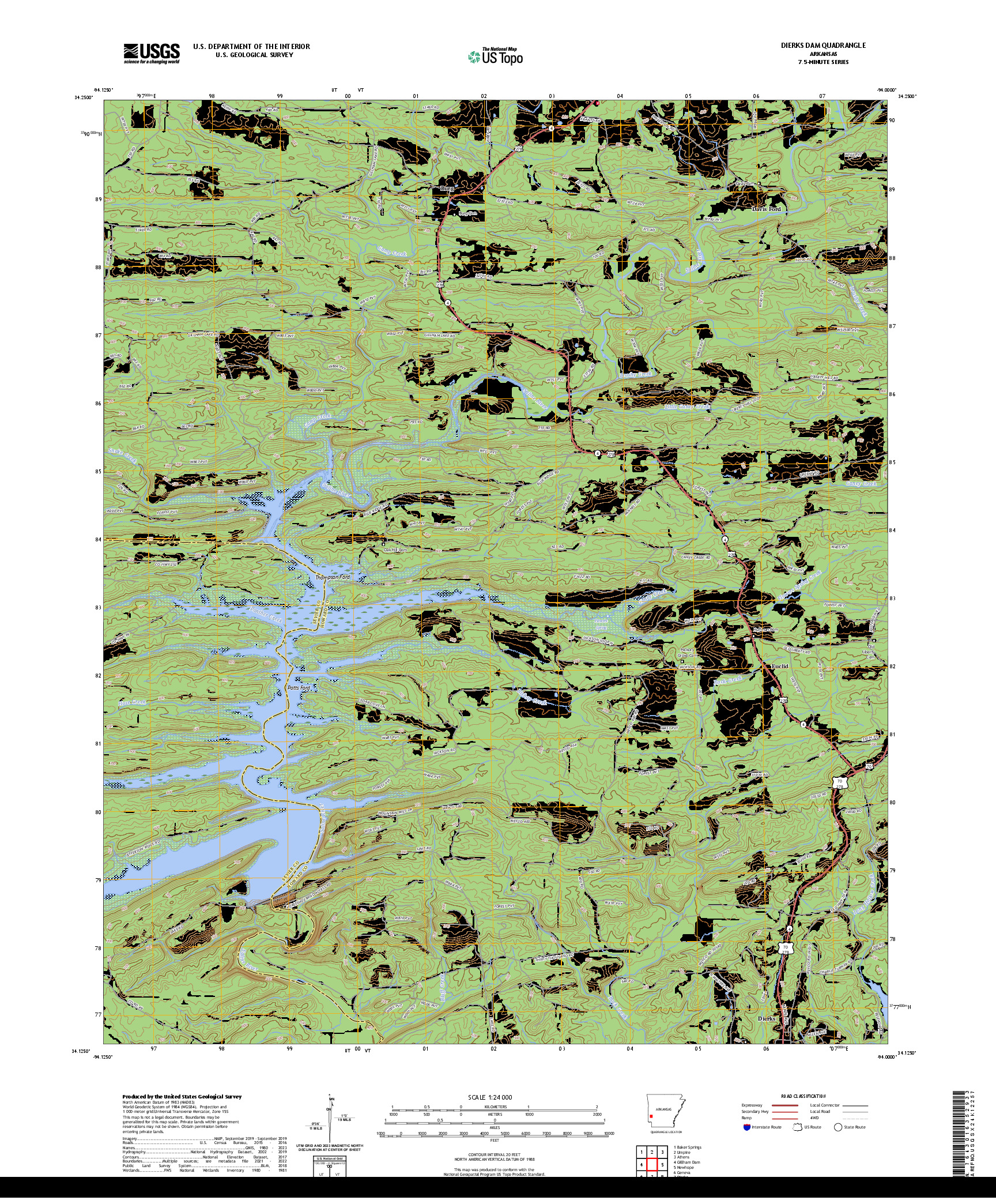 US TOPO 7.5-MINUTE MAP FOR DIERKS DAM, AR