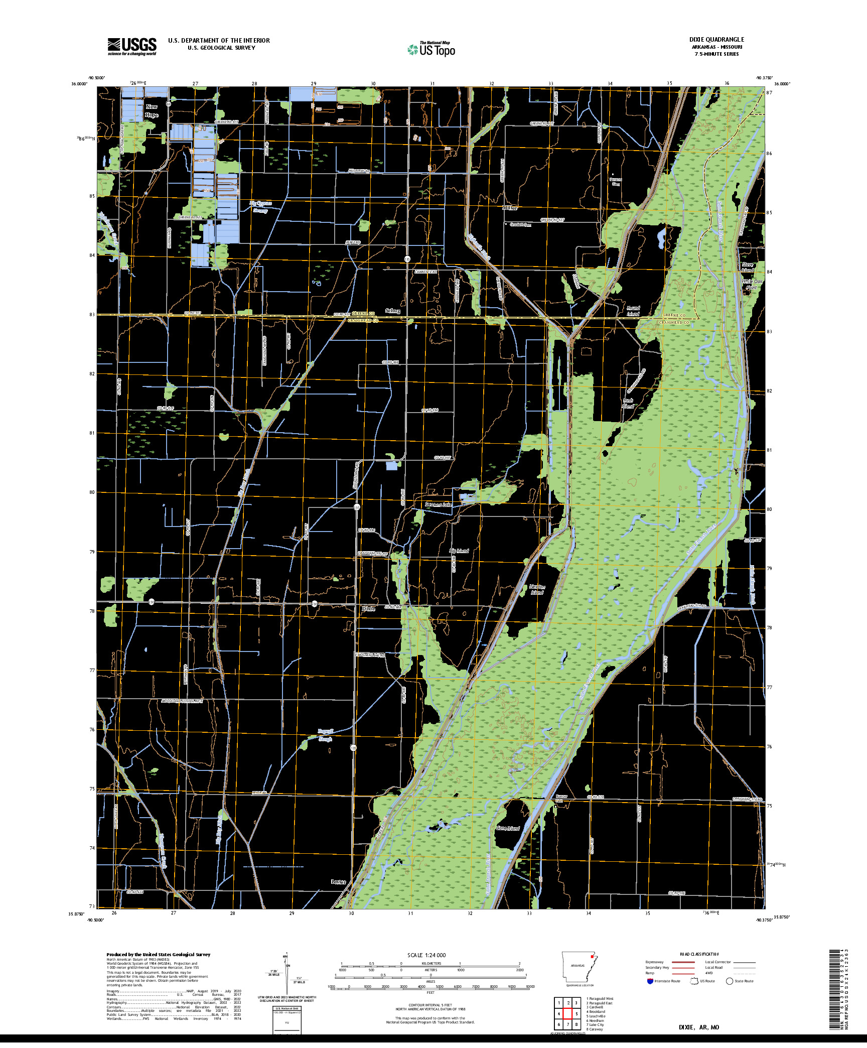US TOPO 7.5-MINUTE MAP FOR DIXIE, AR,MO