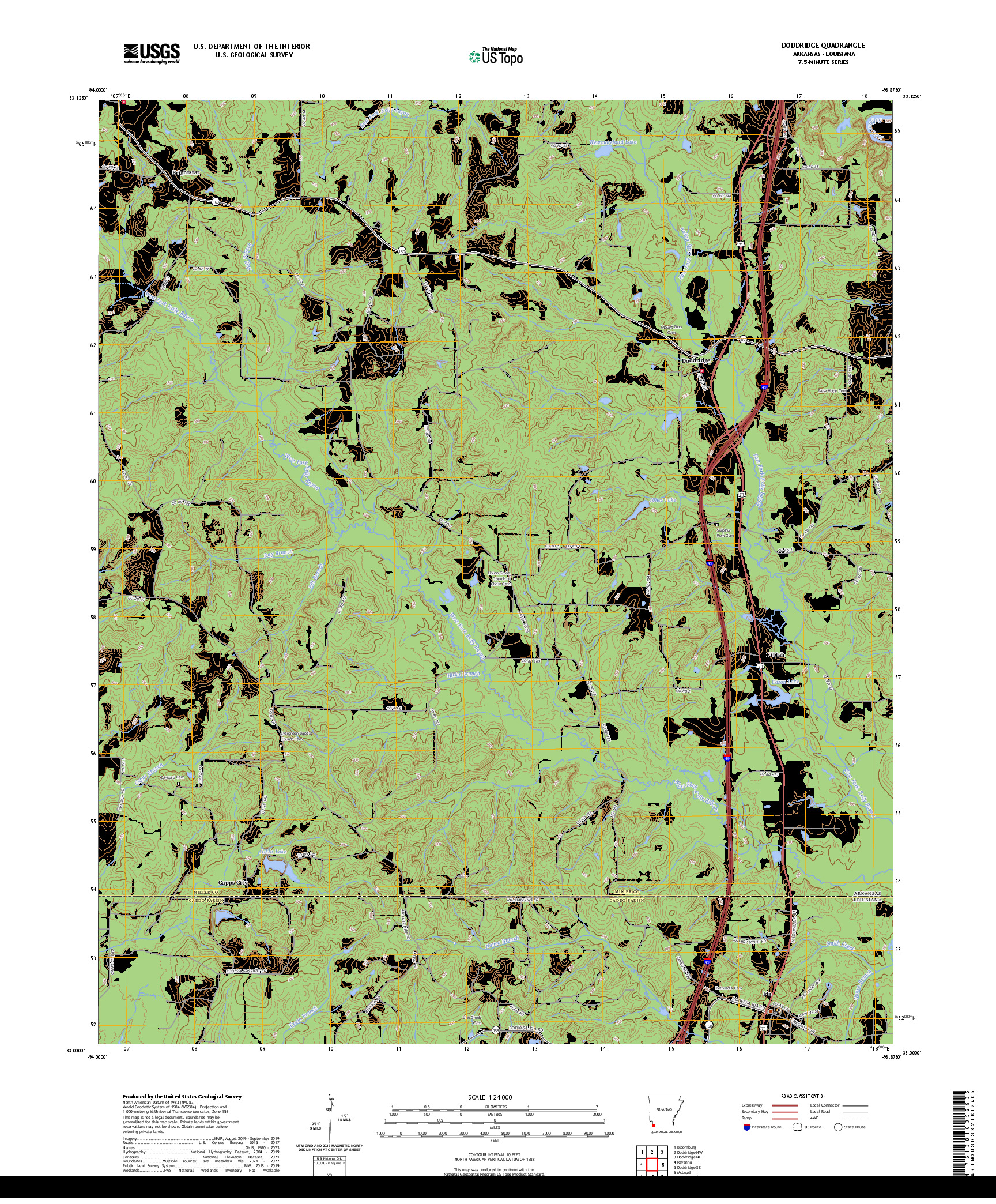 US TOPO 7.5-MINUTE MAP FOR DODDRIDGE, AR,LA