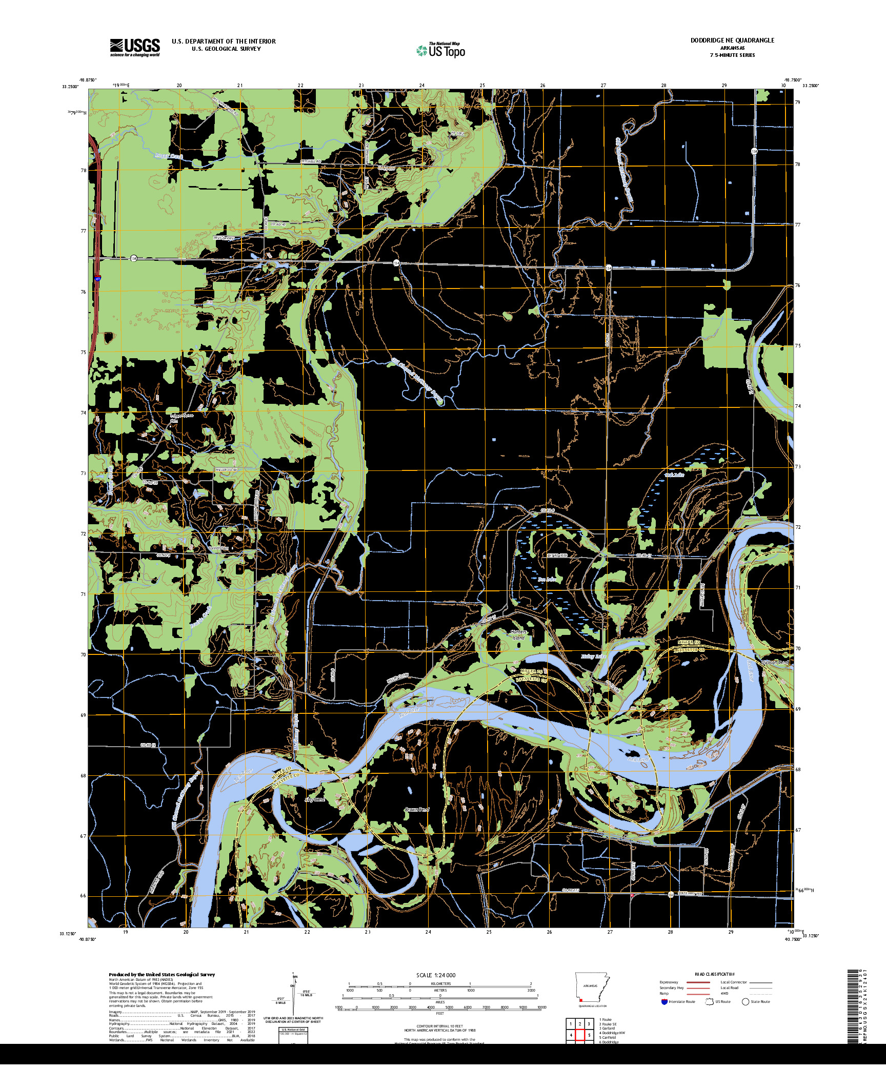 US TOPO 7.5-MINUTE MAP FOR DODDRIDGE NE, AR