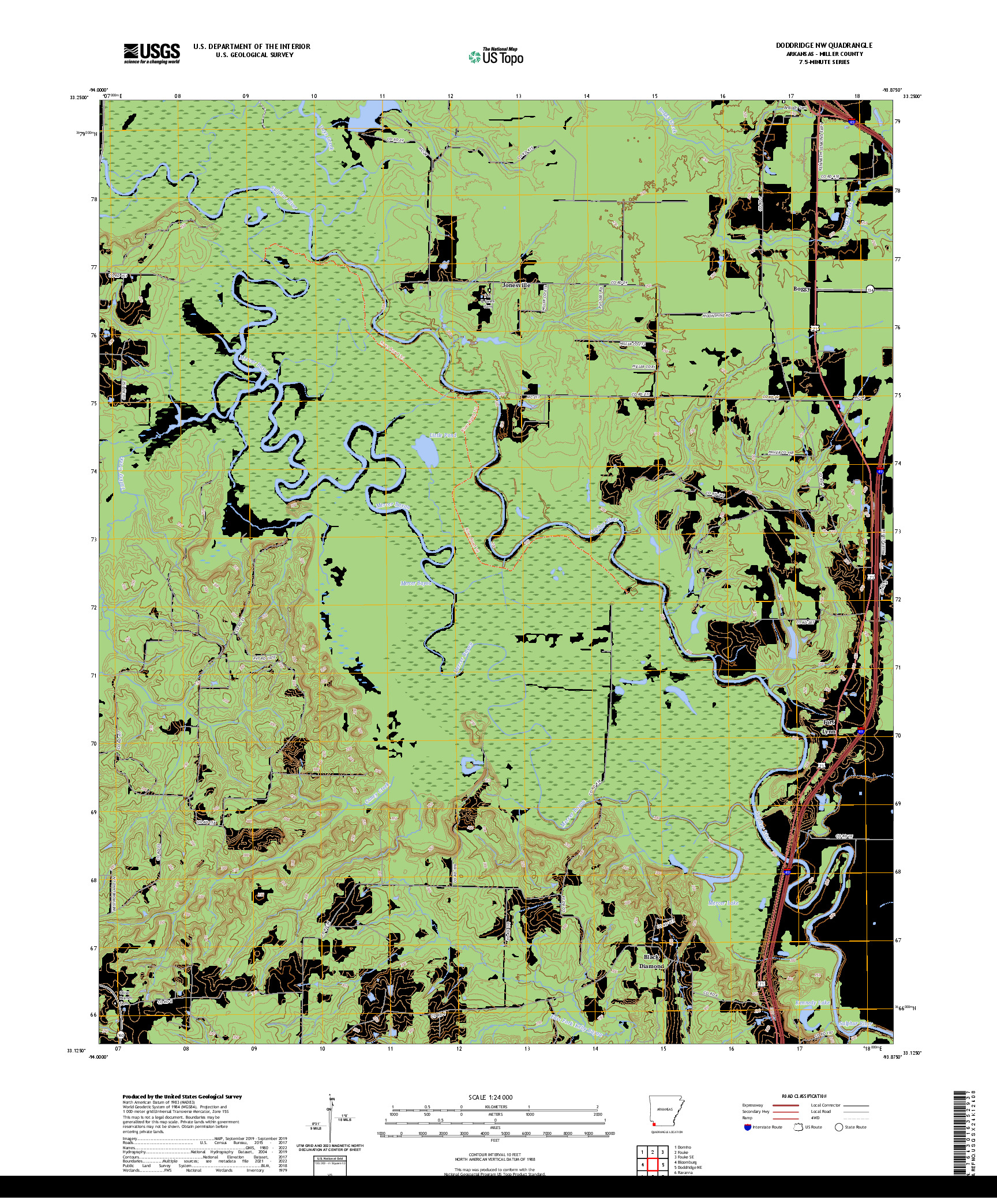 US TOPO 7.5-MINUTE MAP FOR DODDRIDGE NW, AR