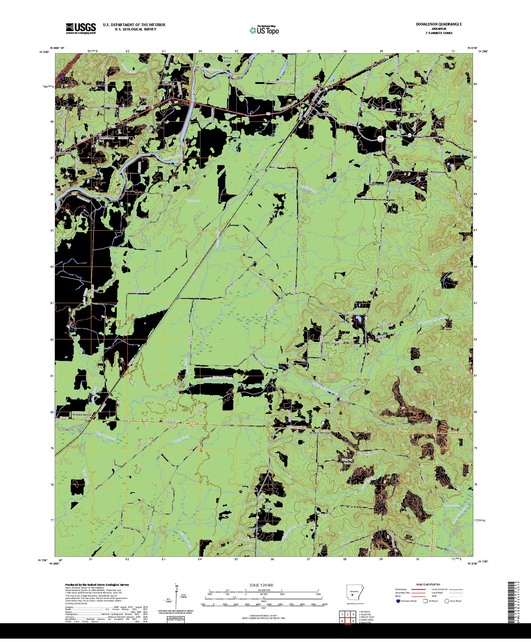 US TOPO 7.5-MINUTE MAP FOR DONALDSON, AR