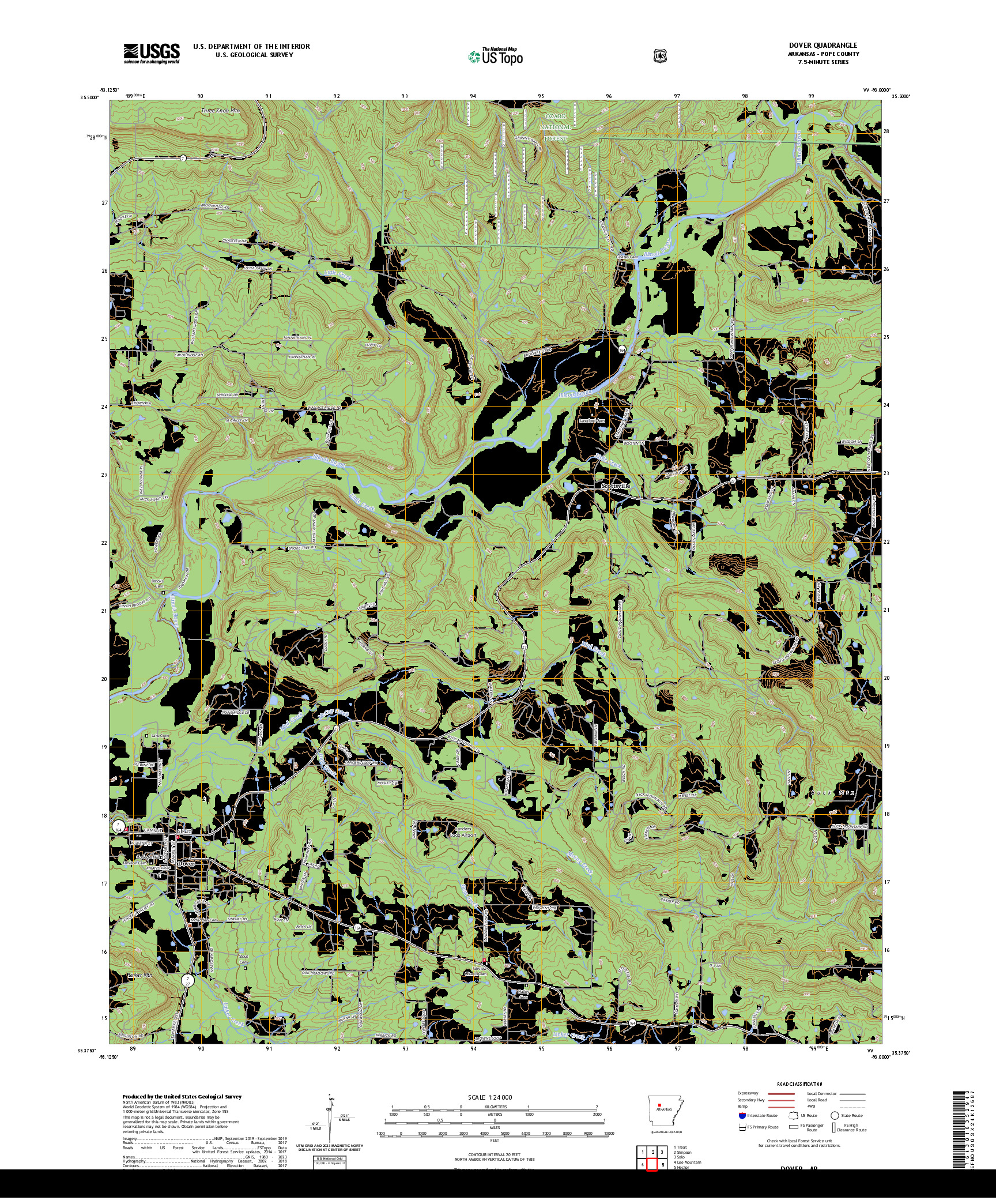 US TOPO 7.5-MINUTE MAP FOR DOVER, AR