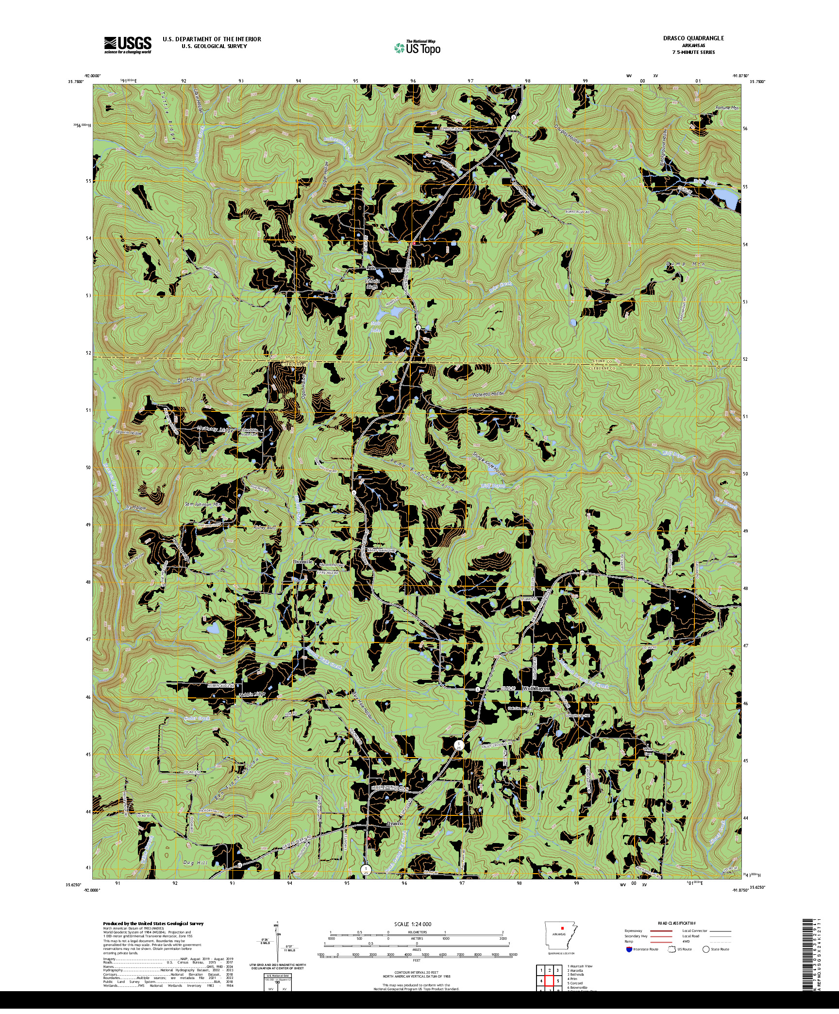 US TOPO 7.5-MINUTE MAP FOR DRASCO, AR
