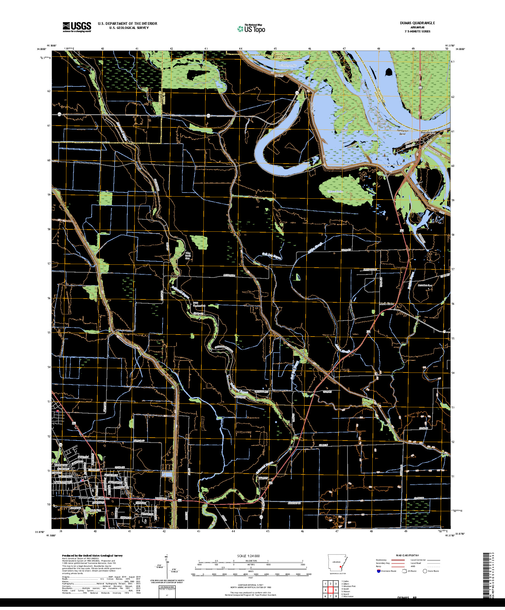 US TOPO 7.5-MINUTE MAP FOR DUMAS, AR