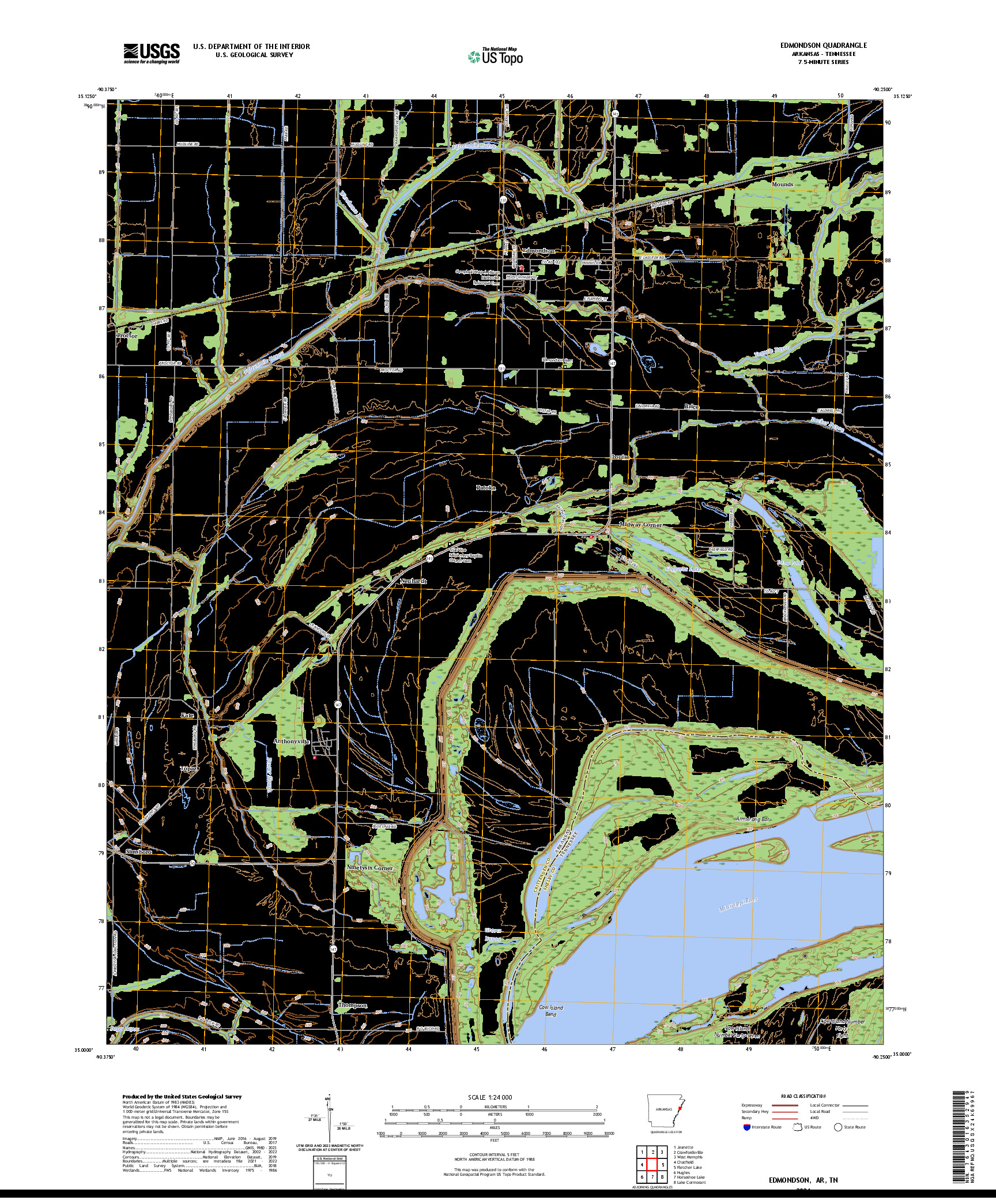 US TOPO 7.5-MINUTE MAP FOR EDMONDSON, AR,TN