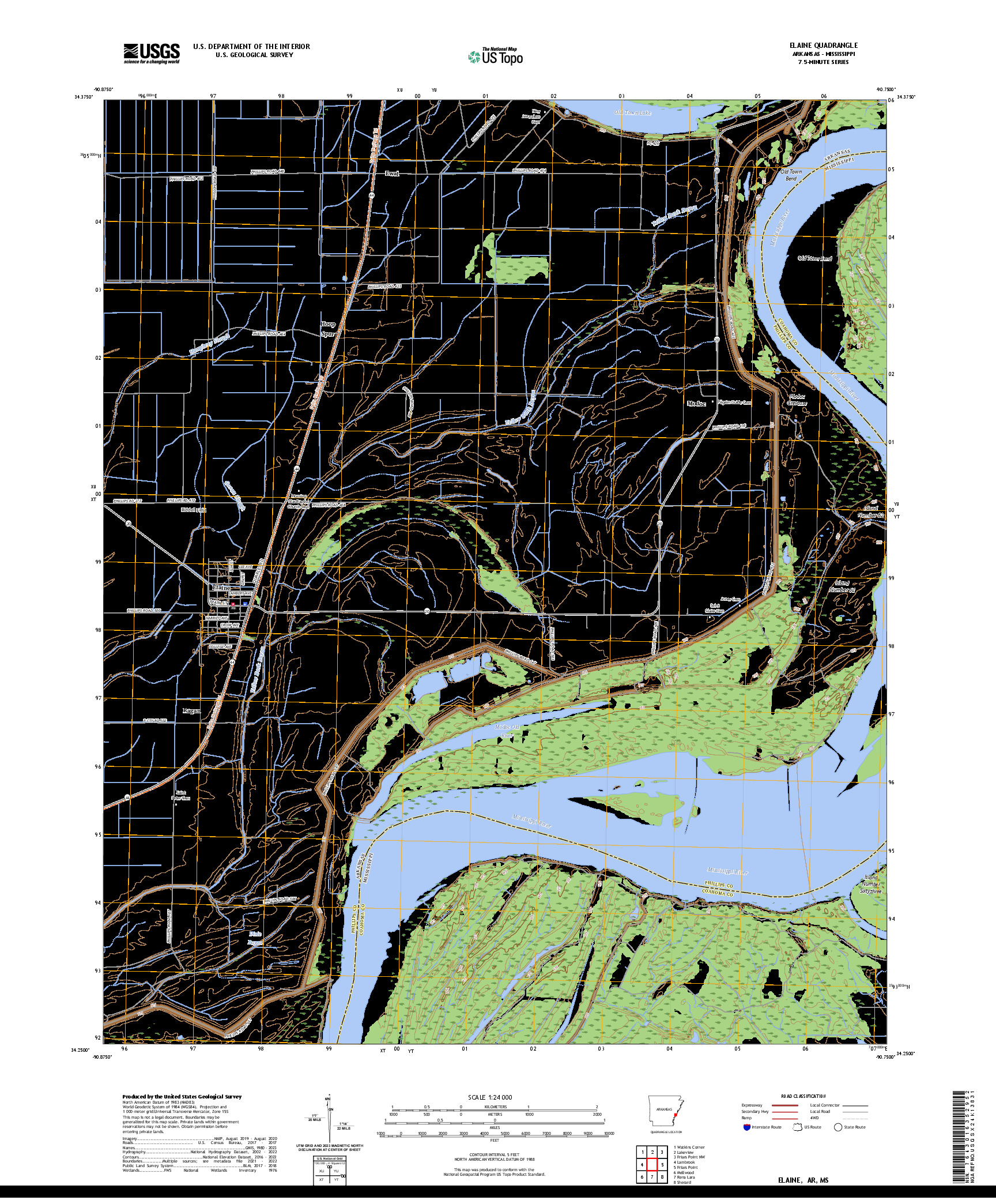 US TOPO 7.5-MINUTE MAP FOR ELAINE, AR,MS