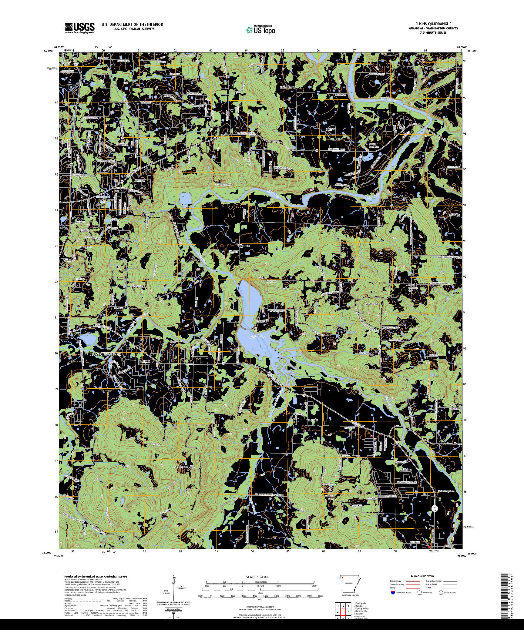 US TOPO 7.5-MINUTE MAP FOR ELKINS, AR