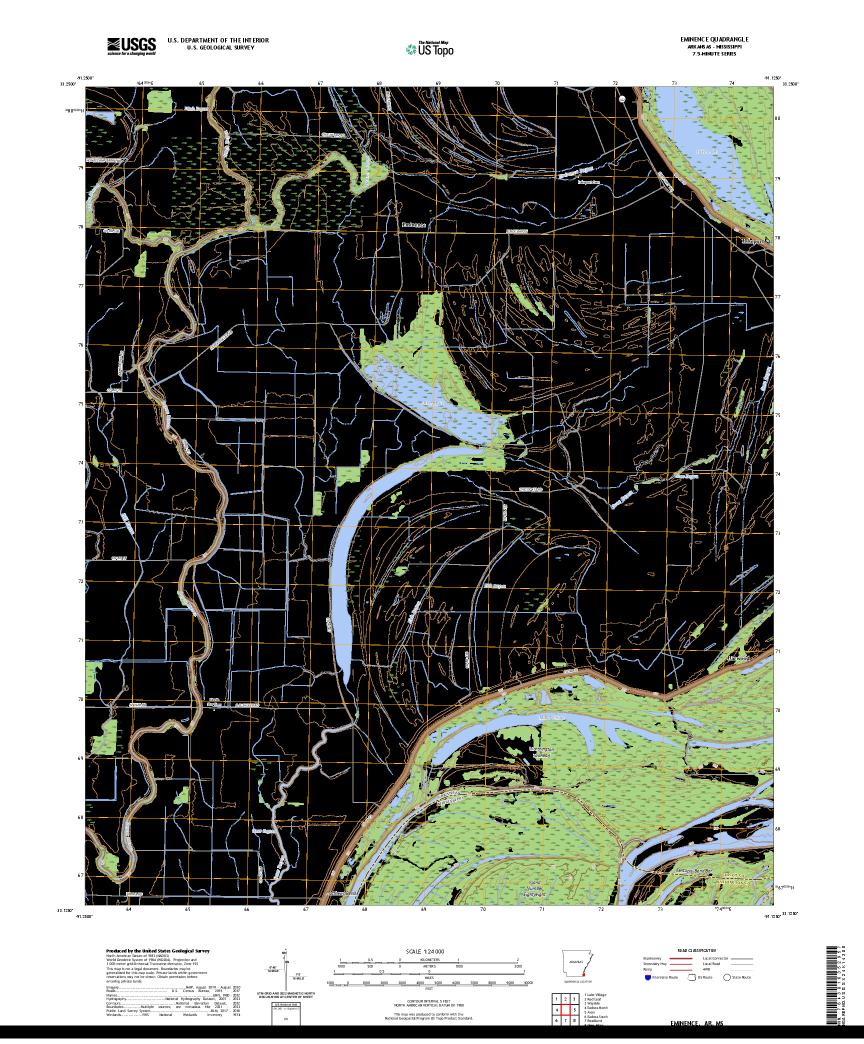 US TOPO 7.5-MINUTE MAP FOR EMINENCE, AR,MS