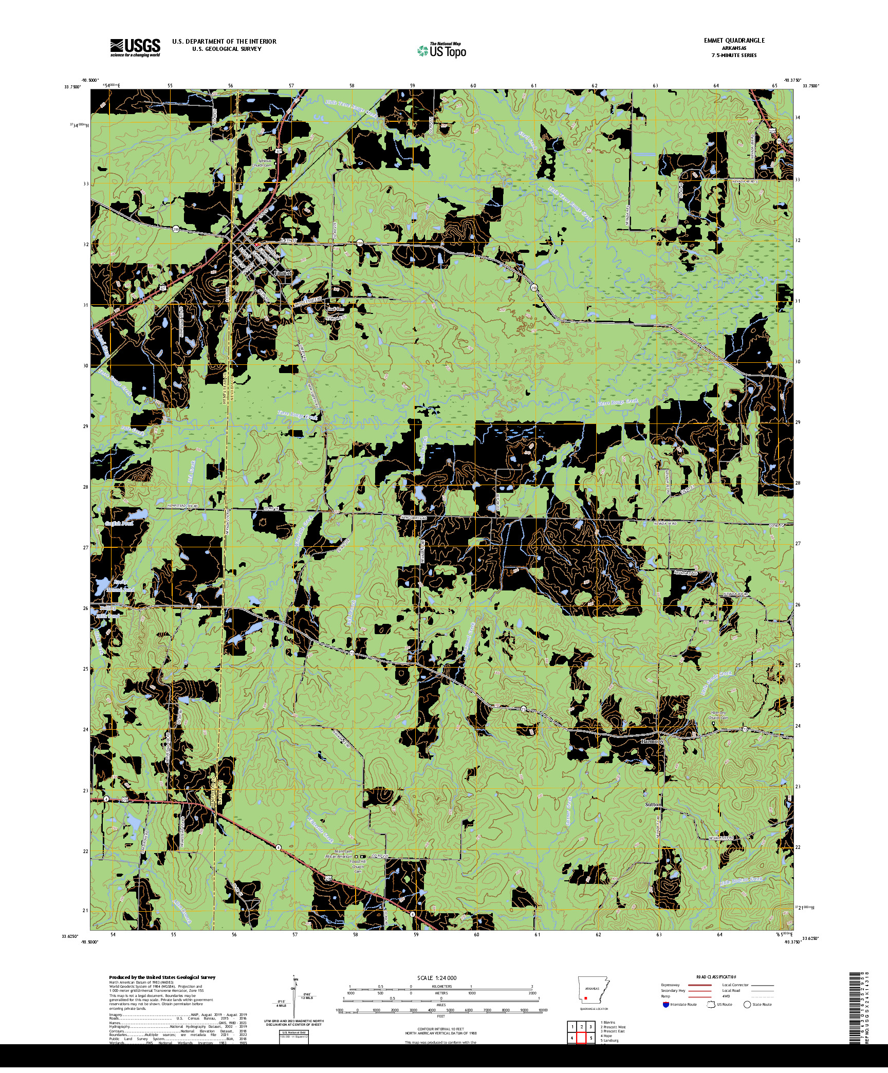 US TOPO 7.5-MINUTE MAP FOR EMMET, AR