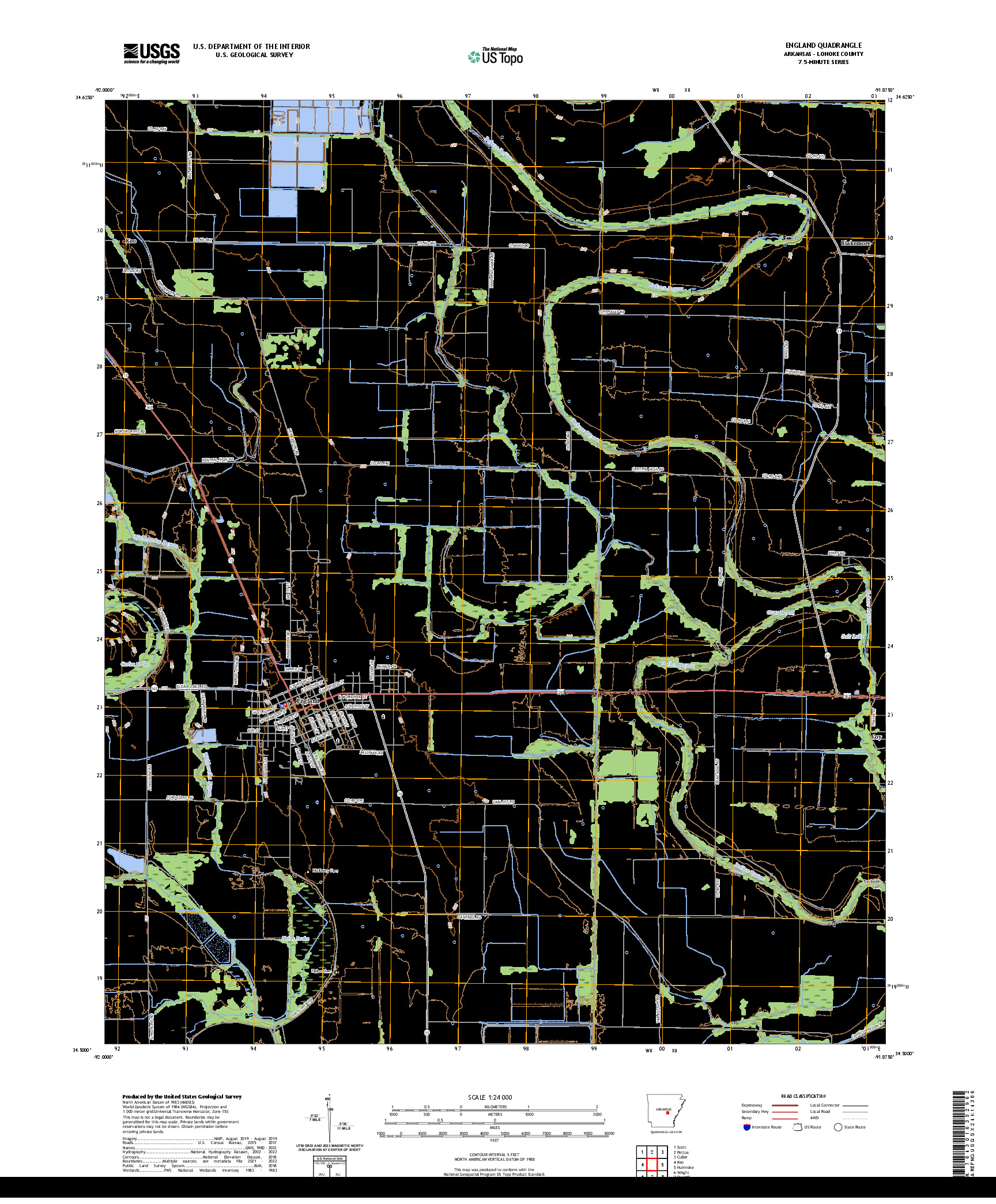 US TOPO 7.5-MINUTE MAP FOR ENGLAND, AR