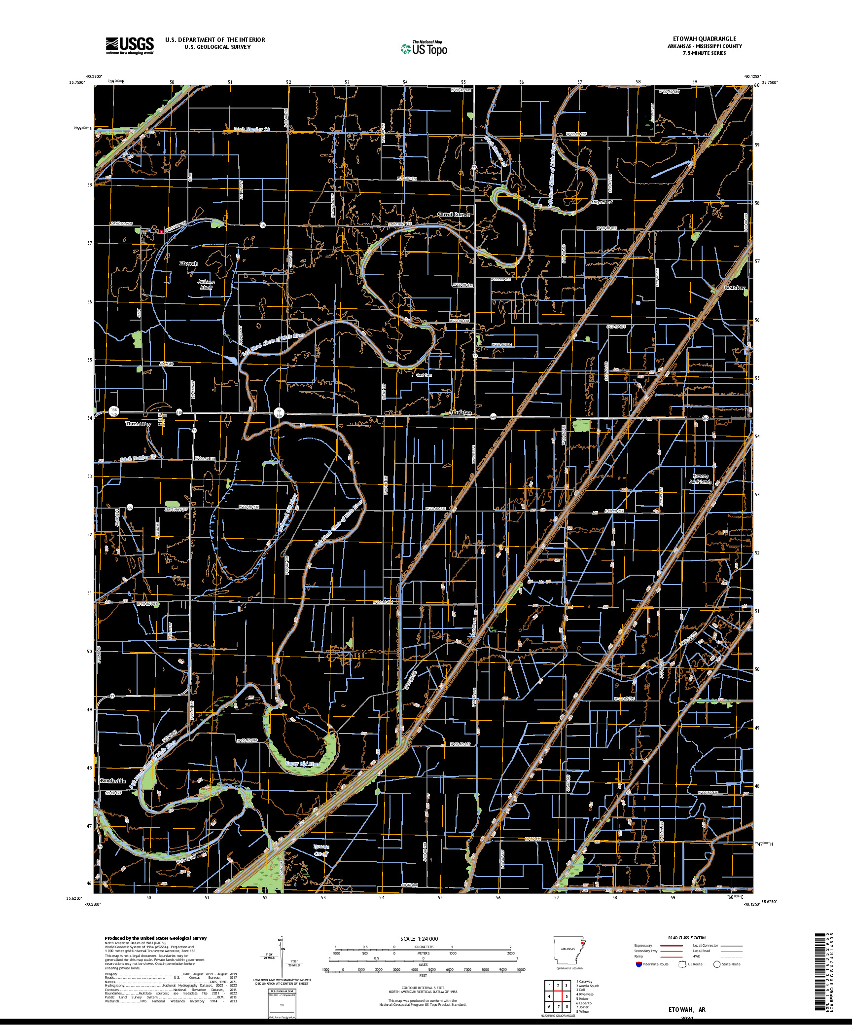 US TOPO 7.5-MINUTE MAP FOR ETOWAH, AR