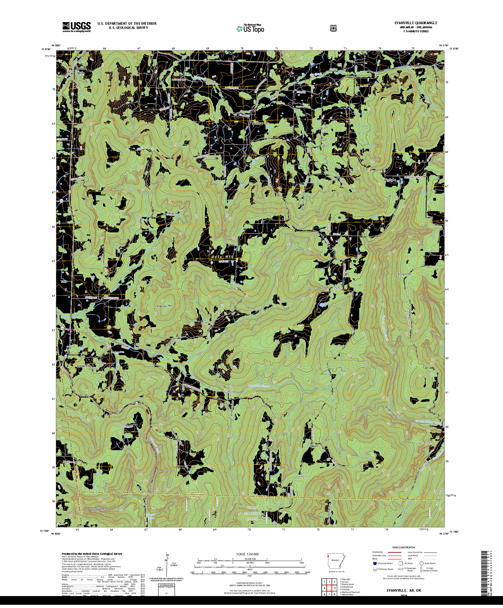 US TOPO 7.5-MINUTE MAP FOR EVANSVILLE, AR,OK