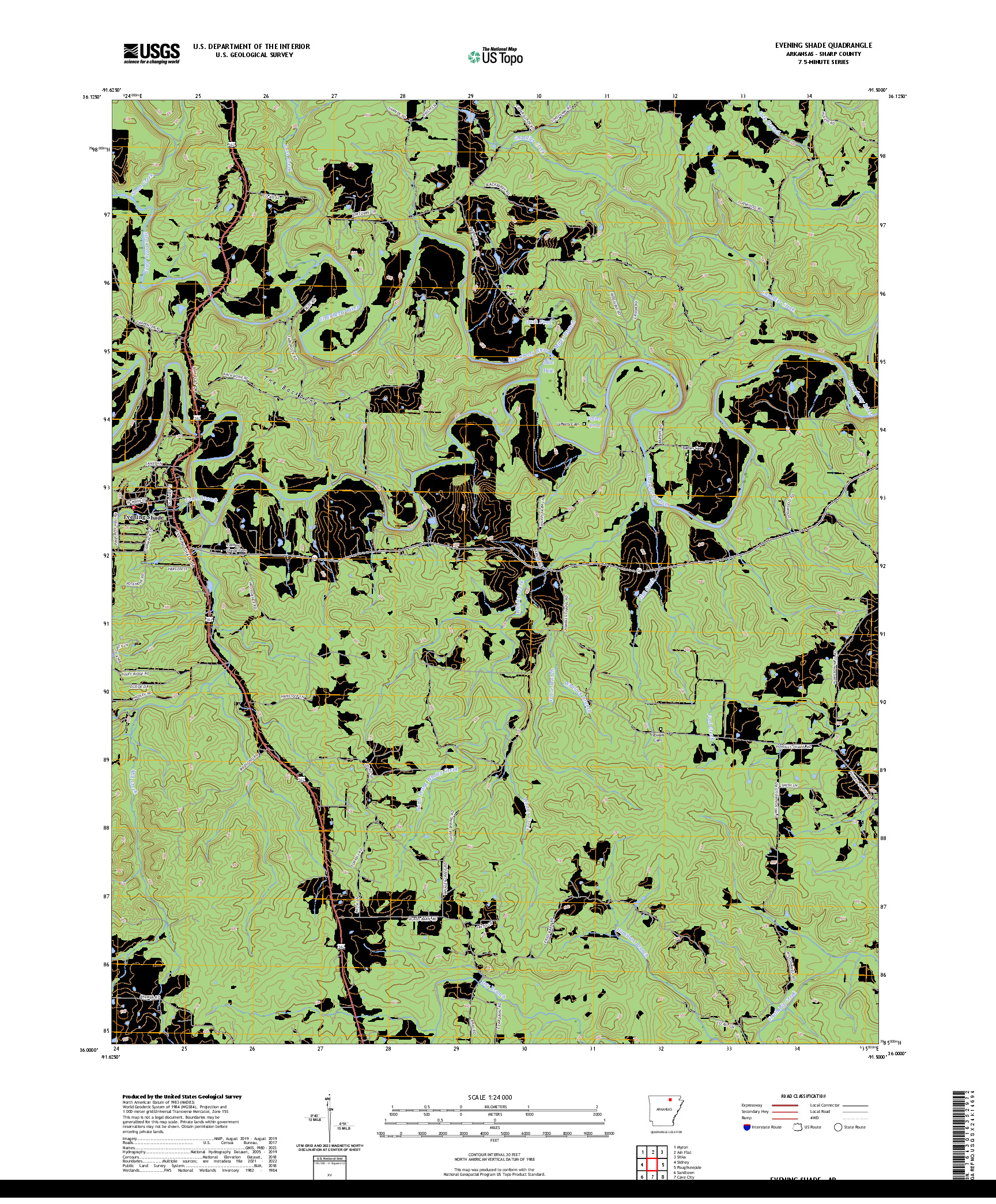 US TOPO 7.5-MINUTE MAP FOR EVENING SHADE, AR