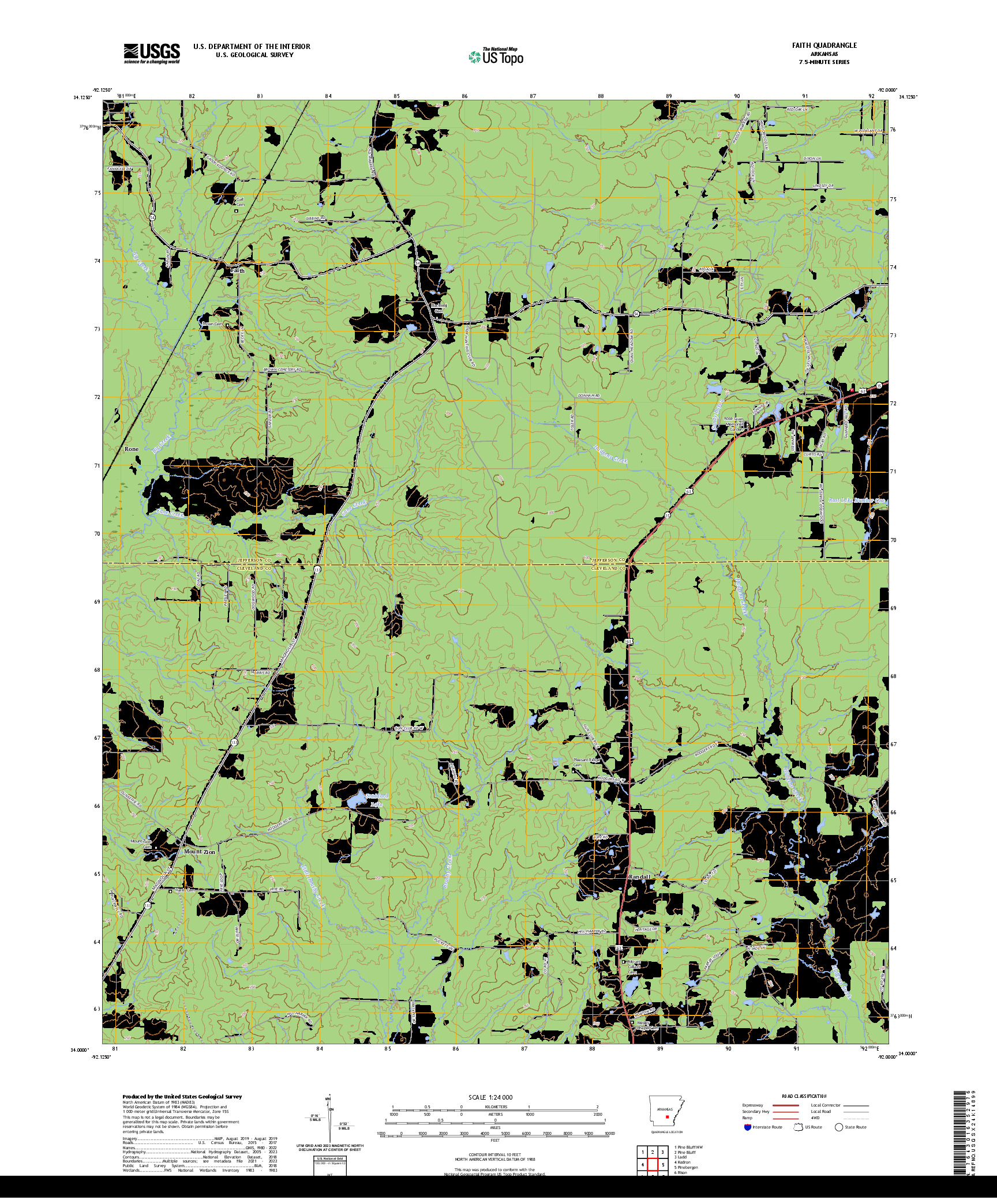 US TOPO 7.5-MINUTE MAP FOR FAITH, AR