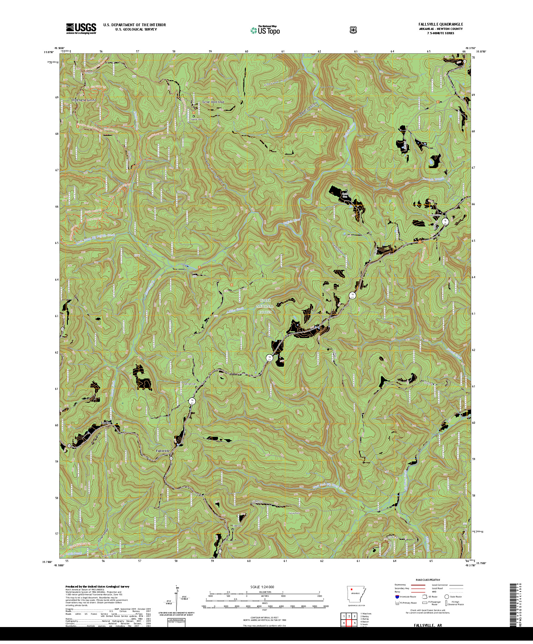 US TOPO 7.5-MINUTE MAP FOR FALLSVILLE, AR