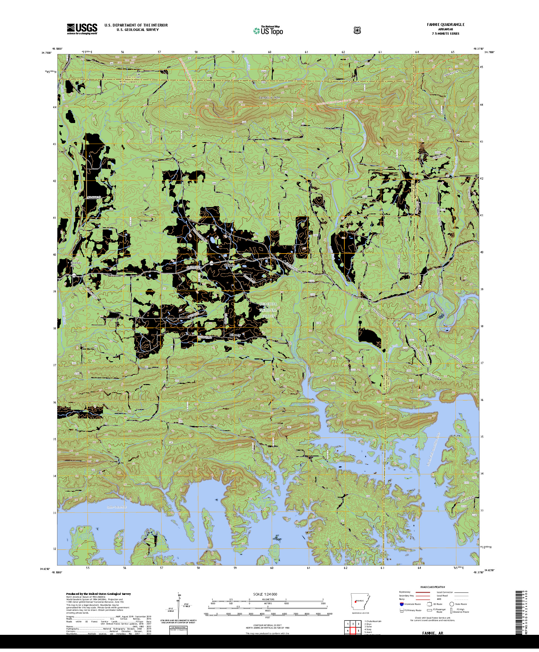 US TOPO 7.5-MINUTE MAP FOR FANNIE, AR