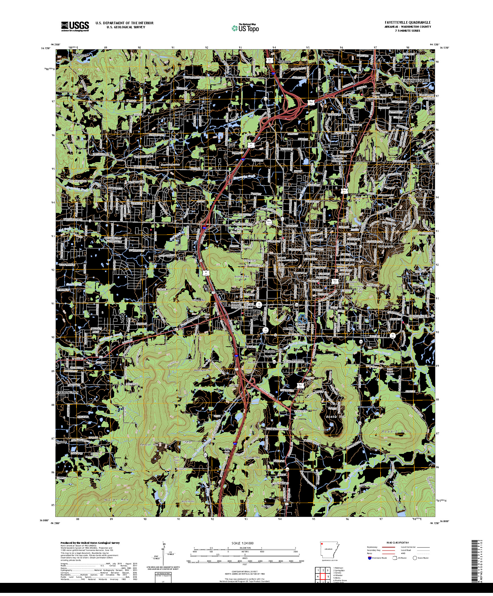 US TOPO 7.5-MINUTE MAP FOR FAYETTEVILLE, AR