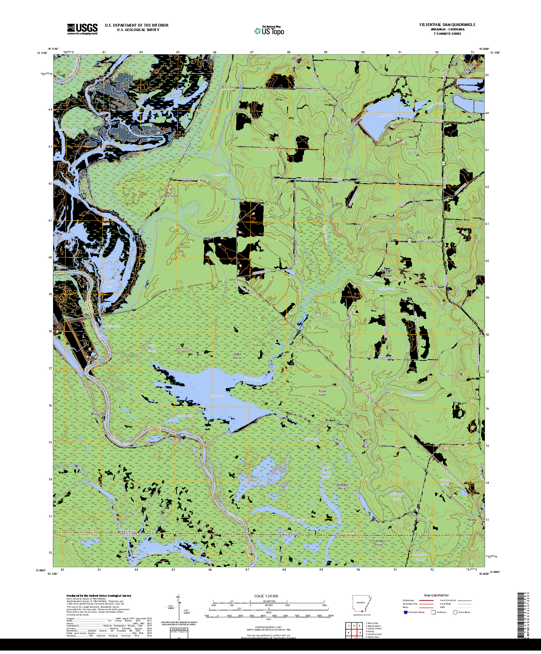 US TOPO 7.5-MINUTE MAP FOR FELSENTHAL DAM, AR,LA