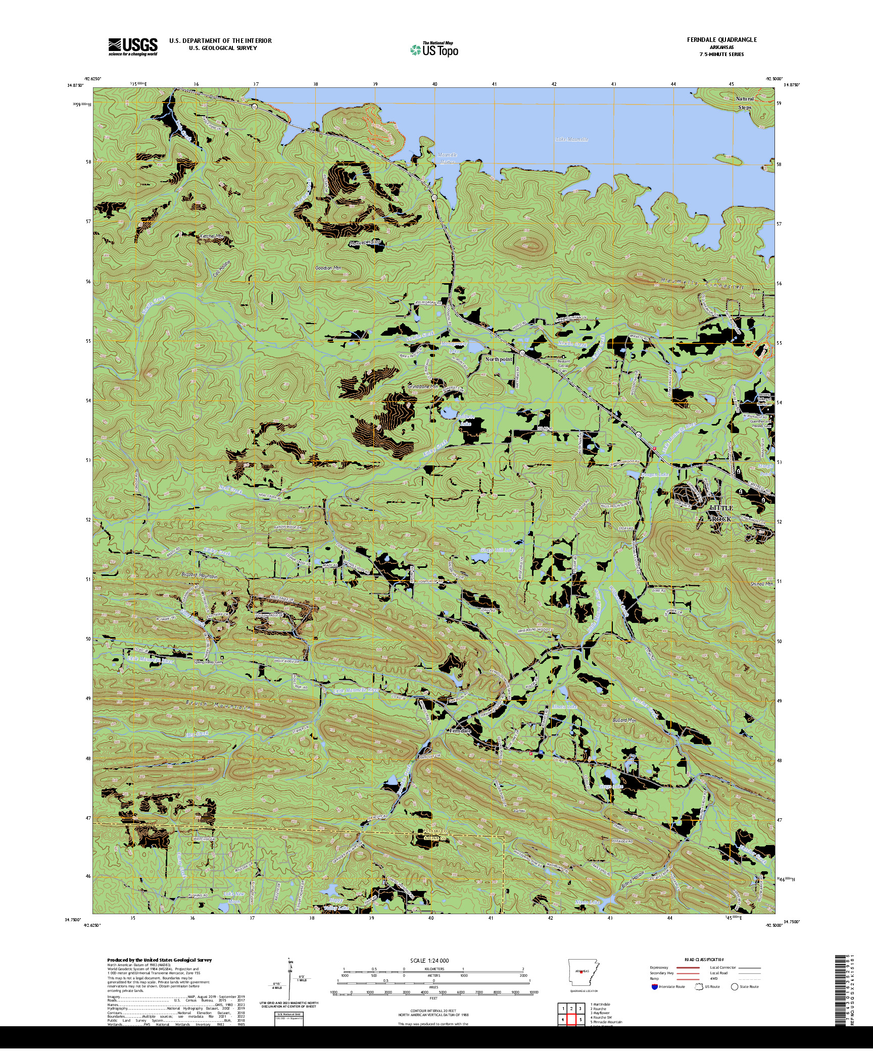 US TOPO 7.5-MINUTE MAP FOR FERNDALE, AR