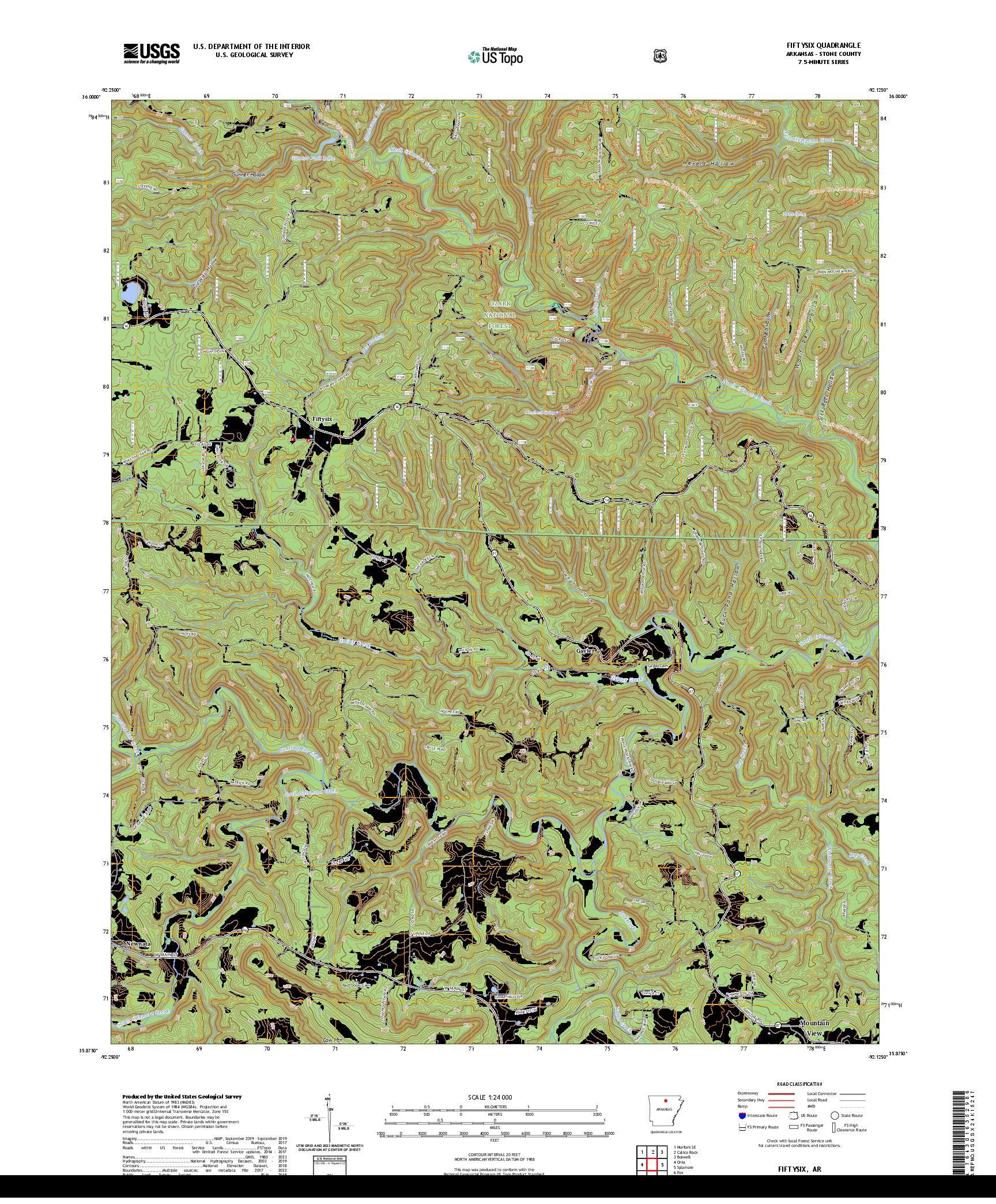 US TOPO 7.5-MINUTE MAP FOR FIFTYSIX, AR