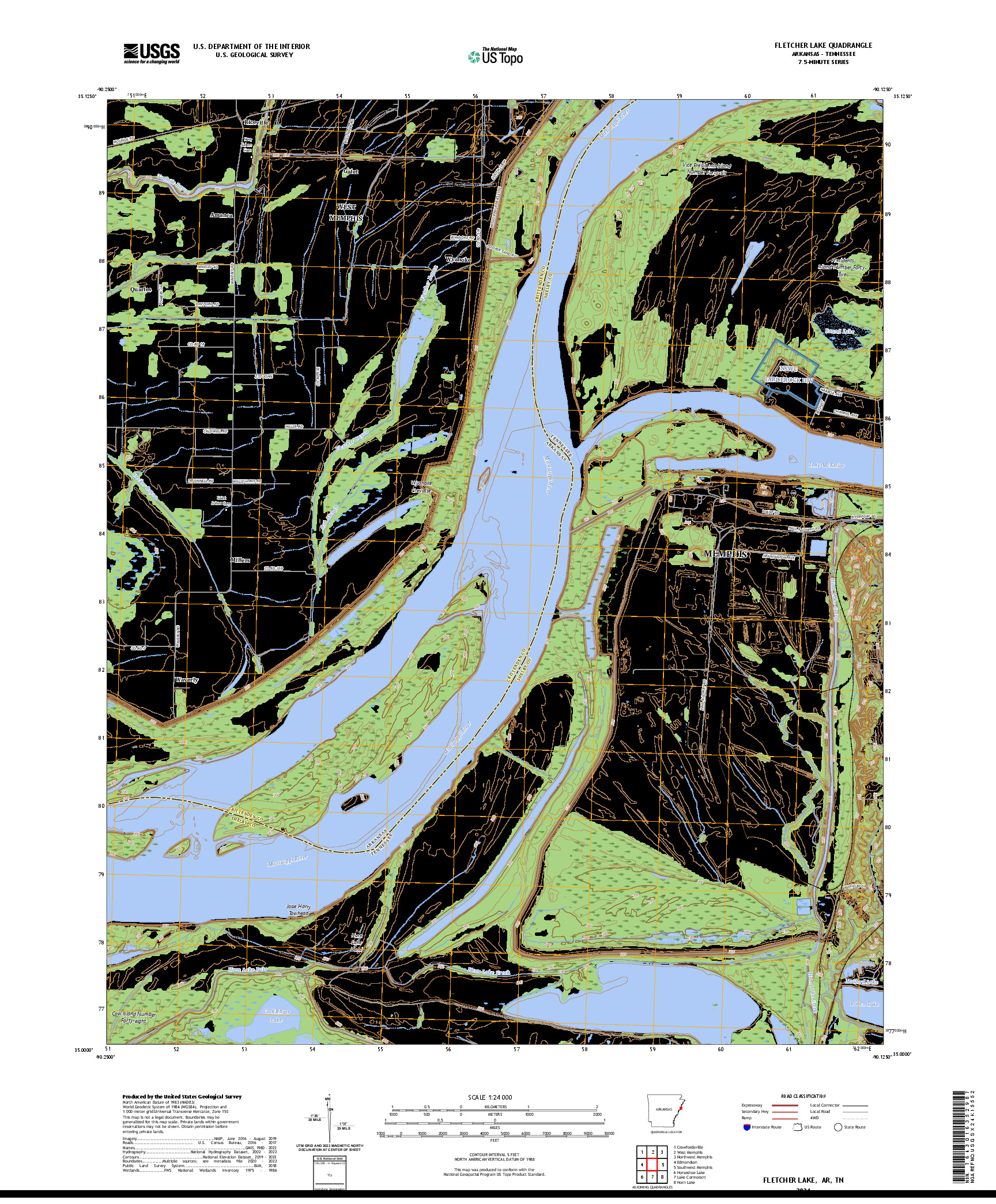 US TOPO 7.5-MINUTE MAP FOR FLETCHER LAKE, AR,TN