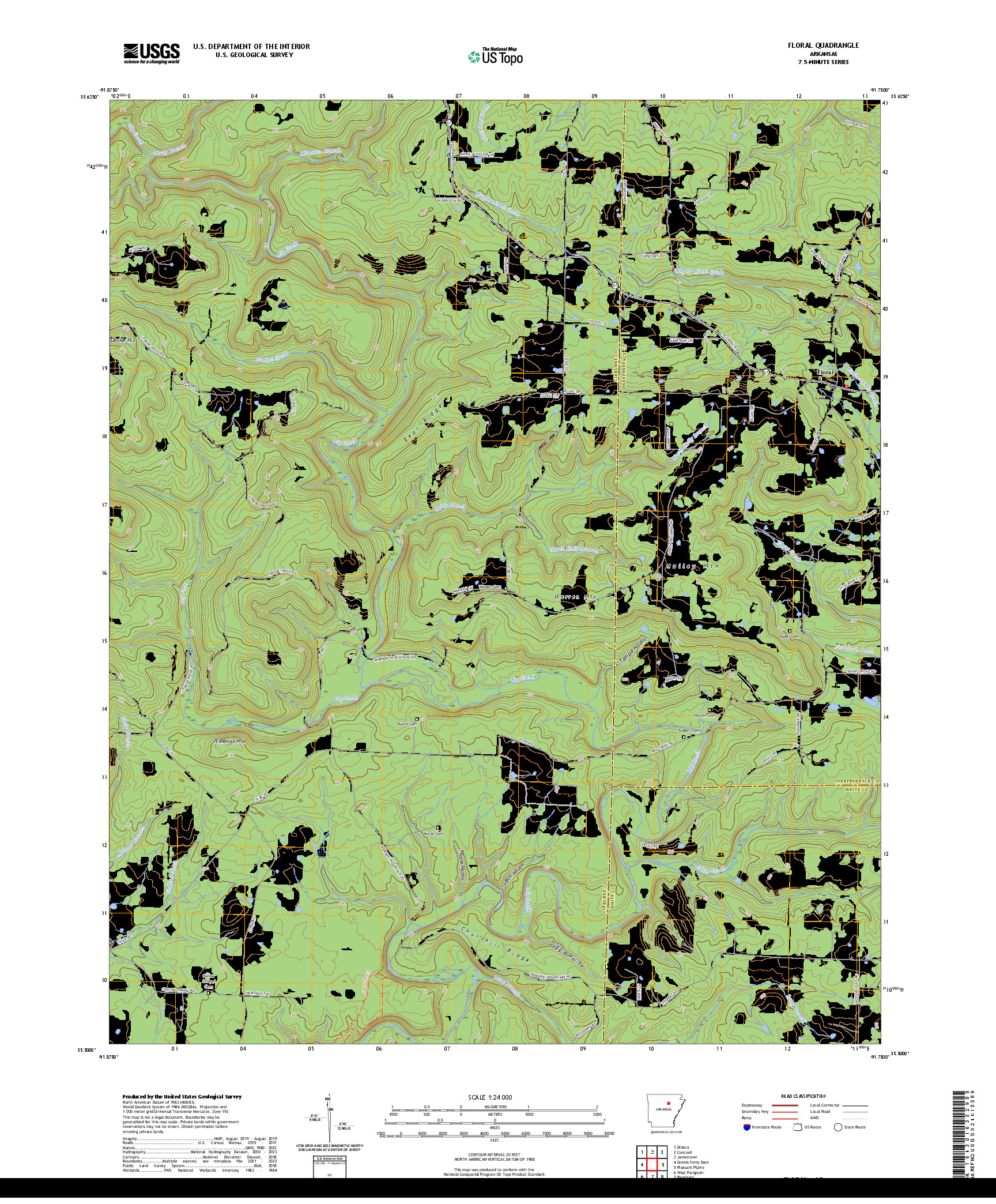 US TOPO 7.5-MINUTE MAP FOR FLORAL, AR