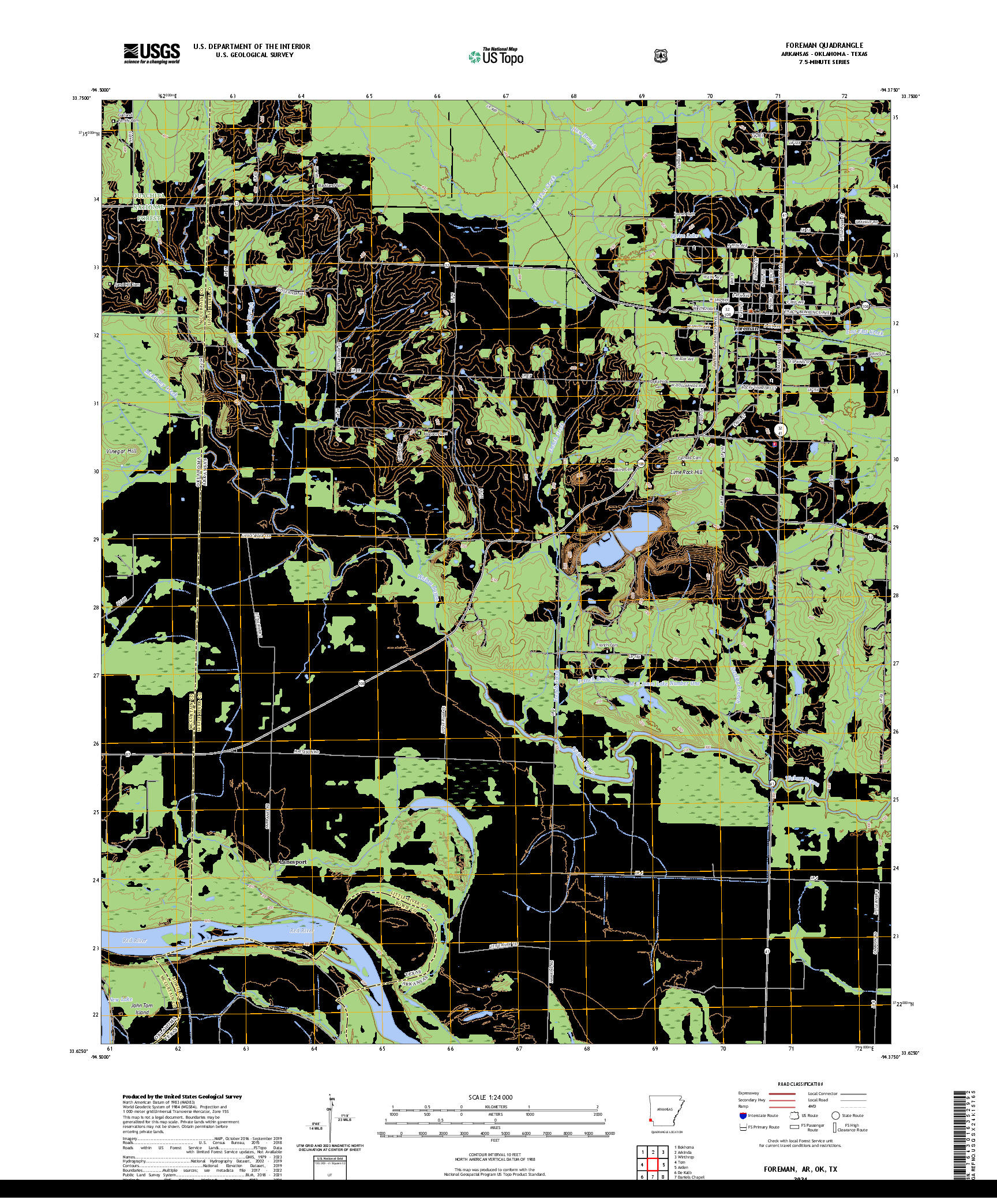 US TOPO 7.5-MINUTE MAP FOR FOREMAN, AR,OK,TX