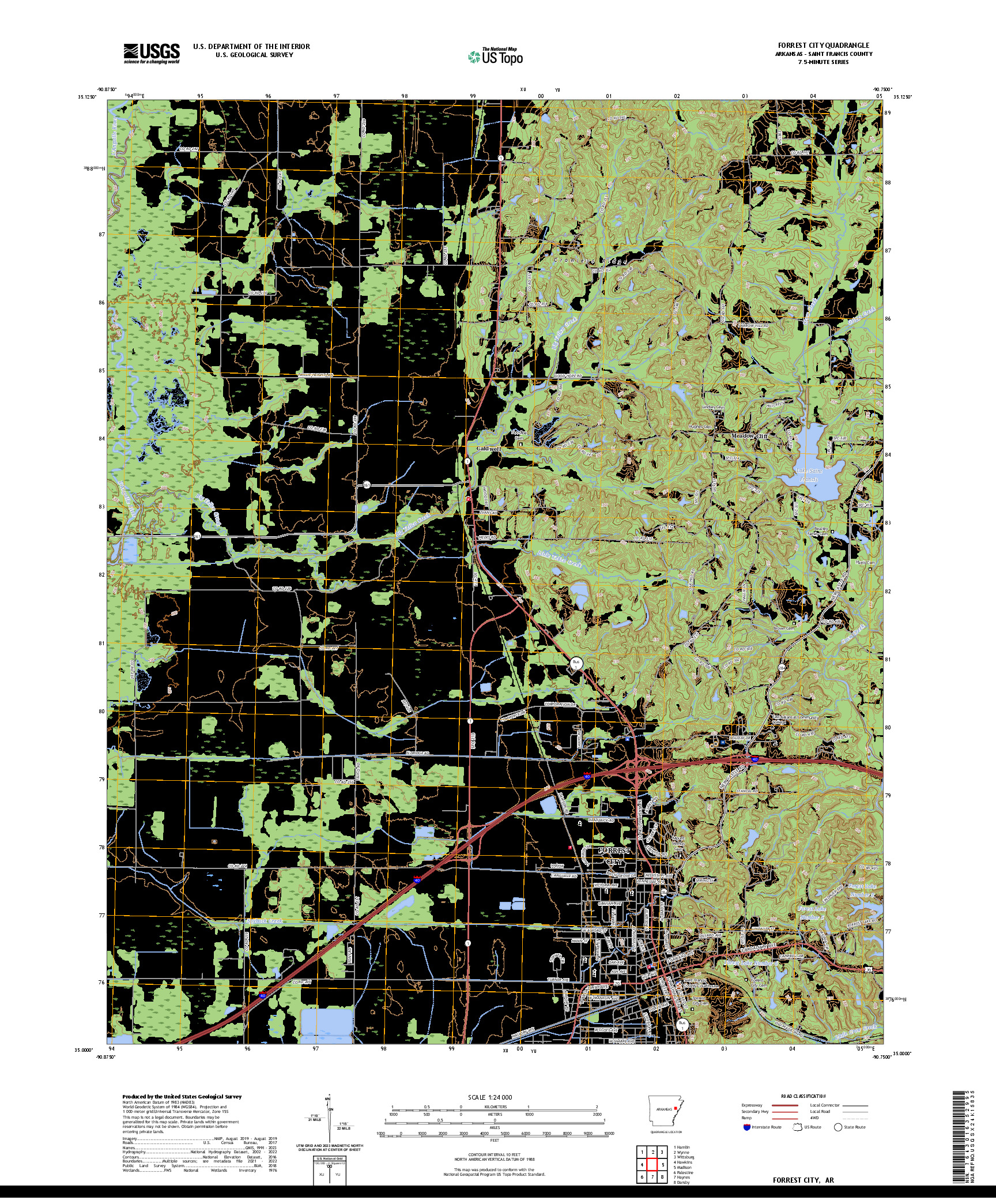 US TOPO 7.5-MINUTE MAP FOR FORREST CITY, AR