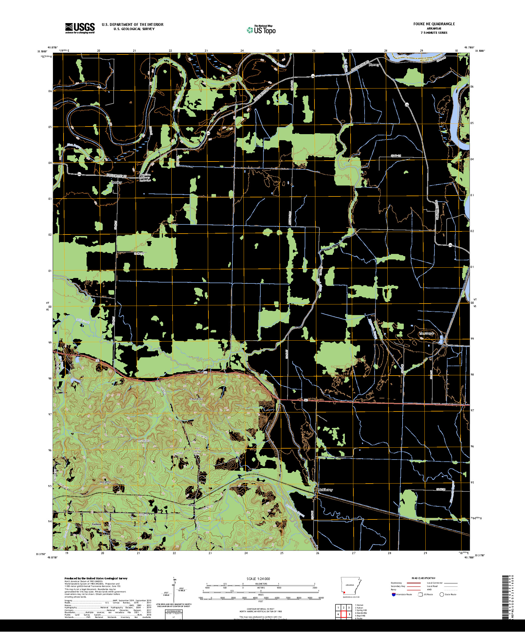 US TOPO 7.5-MINUTE MAP FOR FOUKE NE, AR